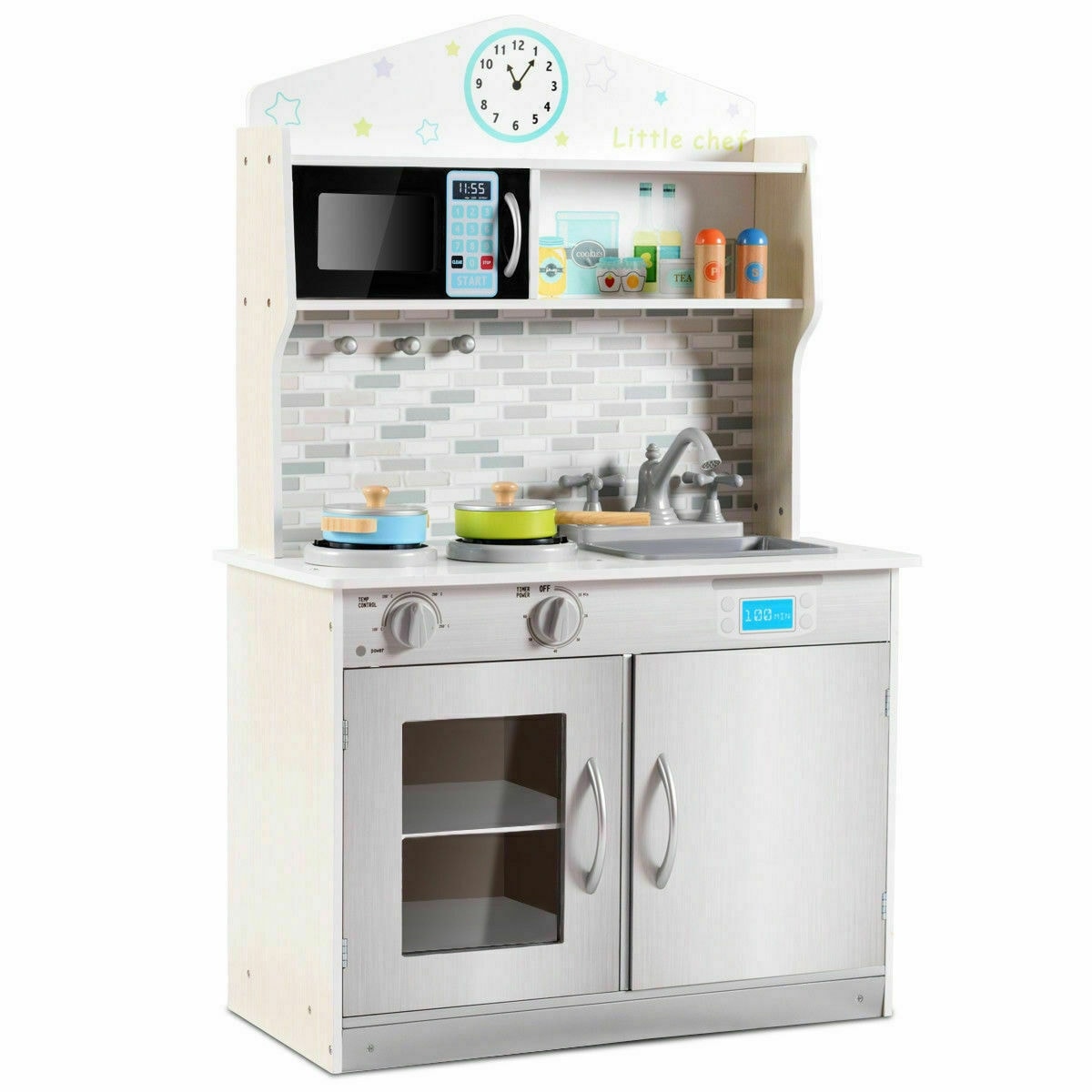 Slickblue D-CO-33885WH Beige- MDF Cooking Play Kitchen Set for Children’s for Kids’ Bedroom or Playroom Daycare - Thumbnail