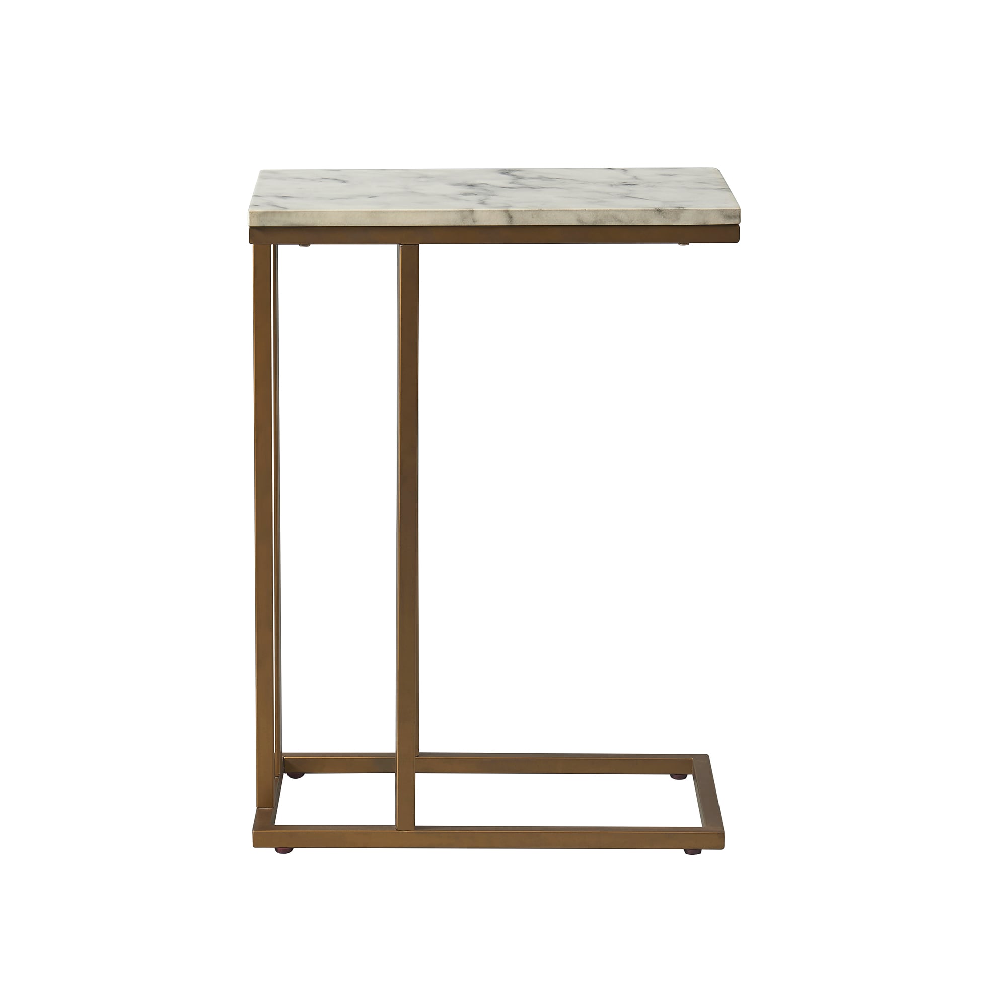 Modern Faux Marble and Brass C-Shaped Side Table