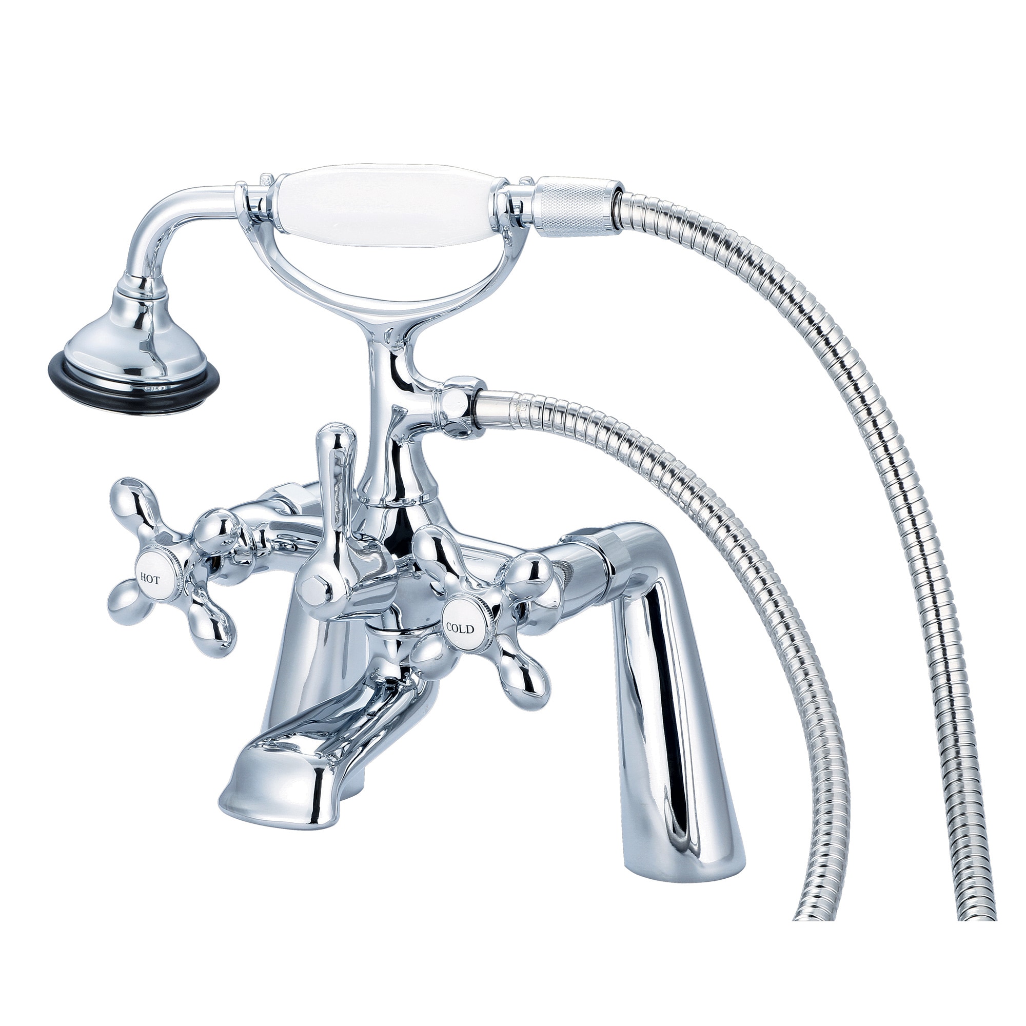 Water Creation F6-0003-01-AX F6 Chrome 3-handle Deck-mount Roman Waterfall Bathtub Faucet with Hand Shower ( Valve Included )