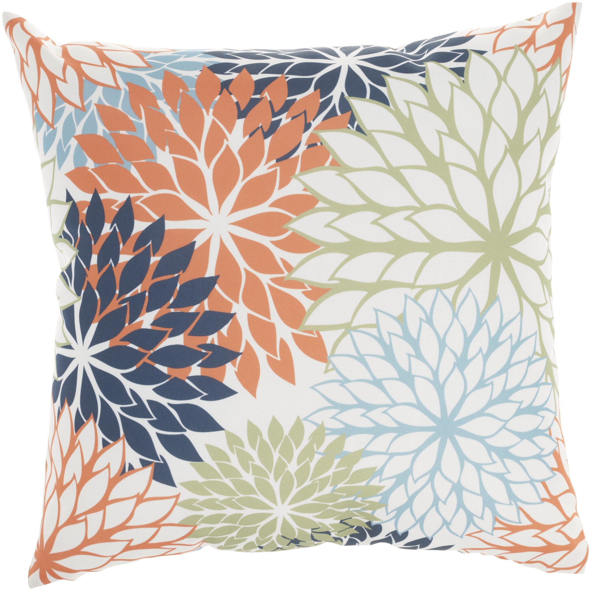 HomeRoots 4000527774 20 inch Orange Green and Blue Floral Indoor Outdoor Throw Pillow