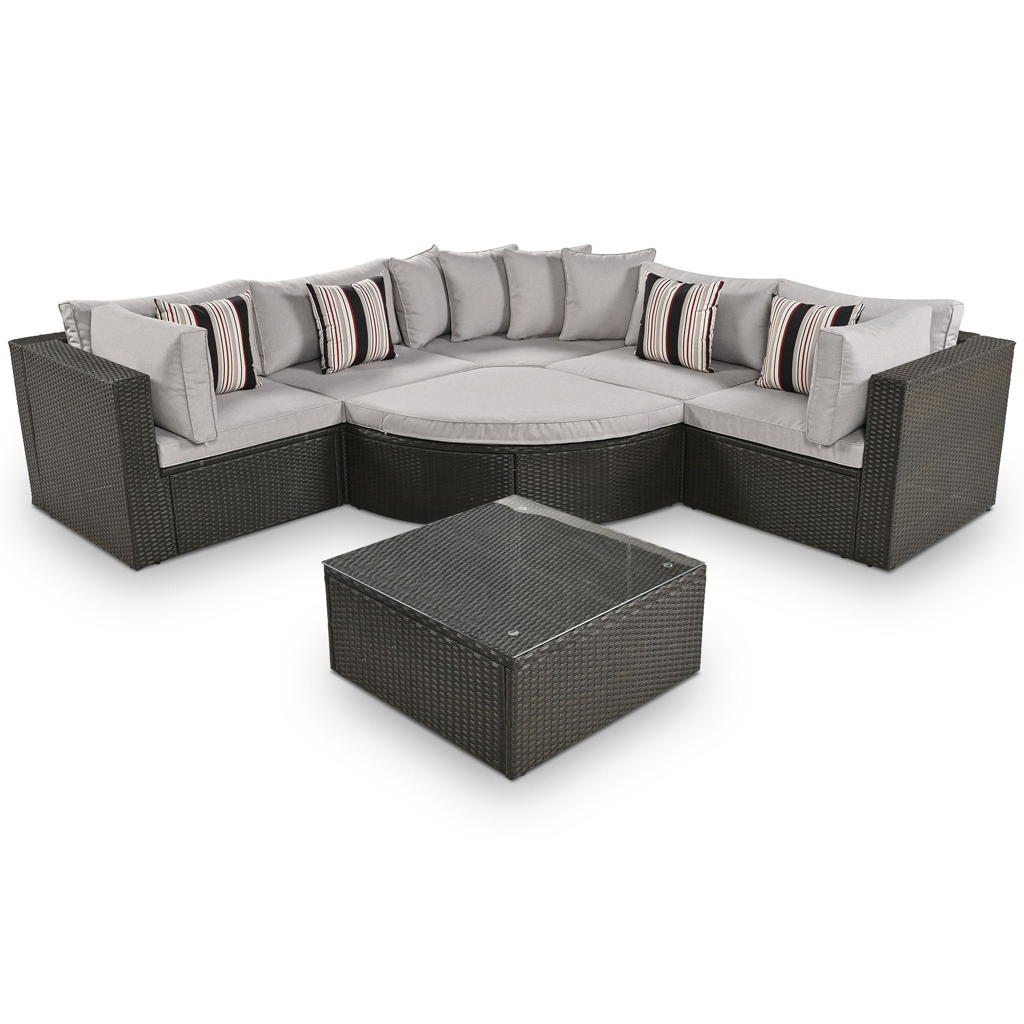 CASAINC CEW-HZ009-GR Outdoor PE Wicker Sofa Set Wicker Outdoor Sectional with Gray Cushions and Steel Frame