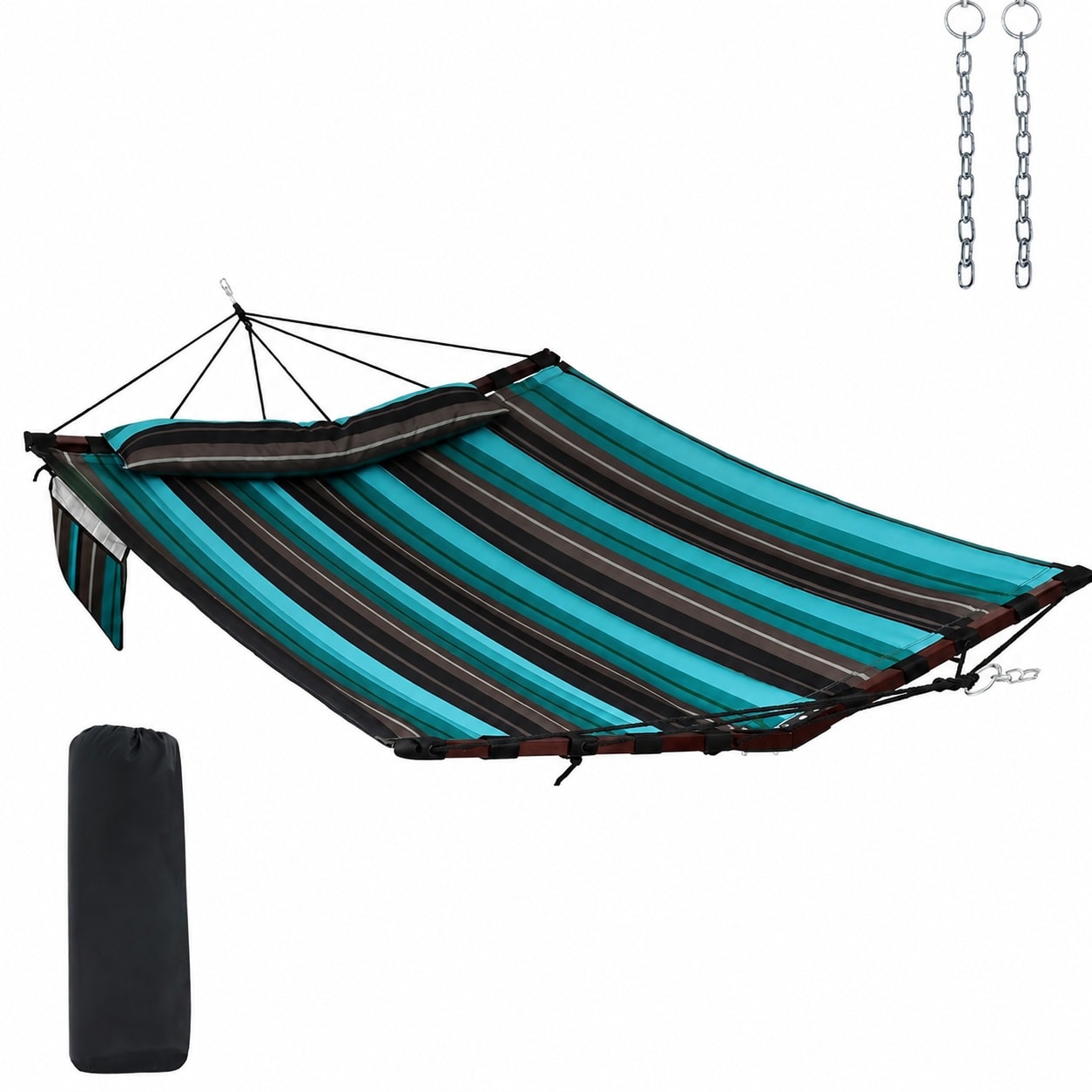 Aoibox 12 ft Portable Two Person Quilted Polyester Rope Hammock with