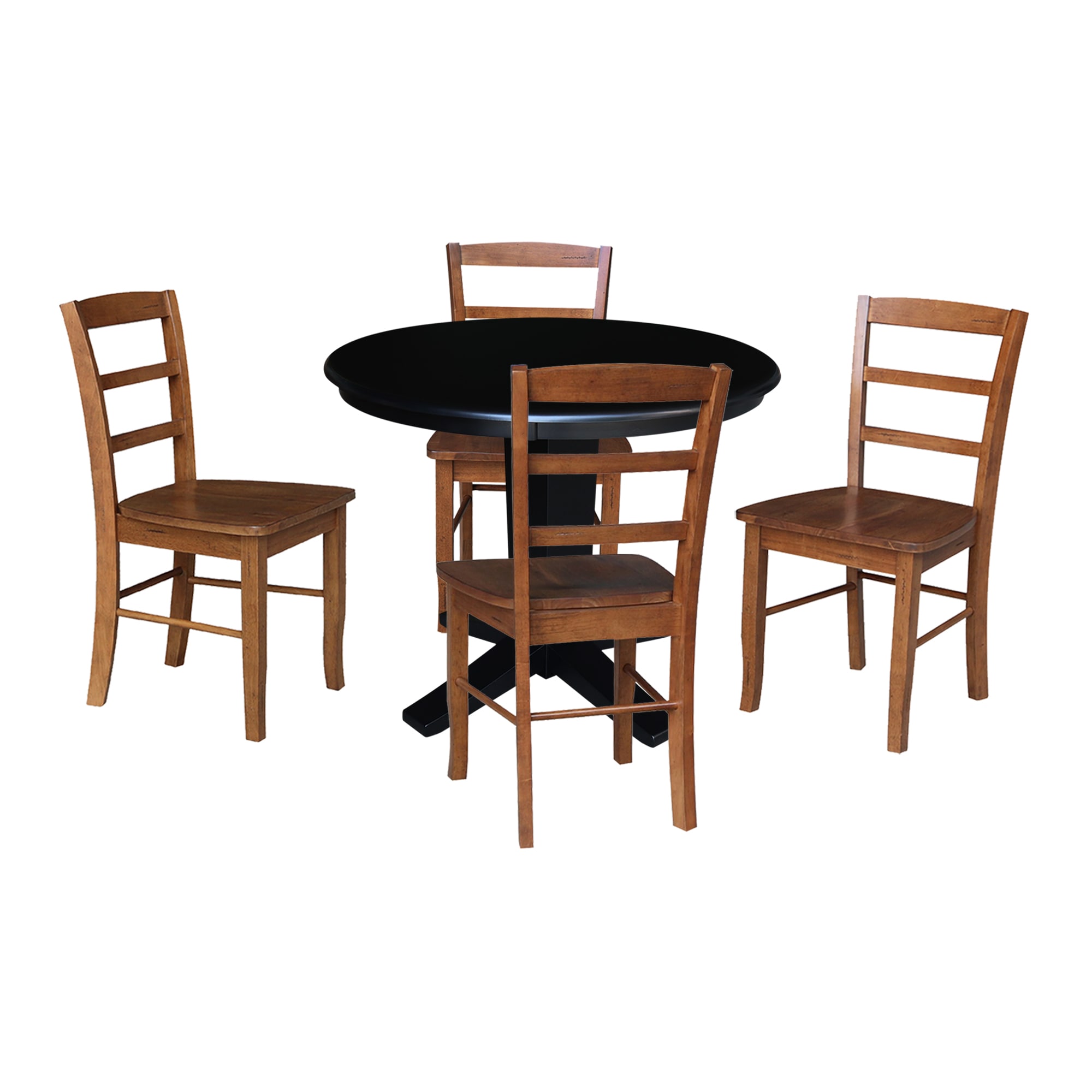 International Concepts K46-36RT-23B-C42-2-4 Black/Distressed Oak Traditional Dining Room Set with Round Table ( Seats 4 )