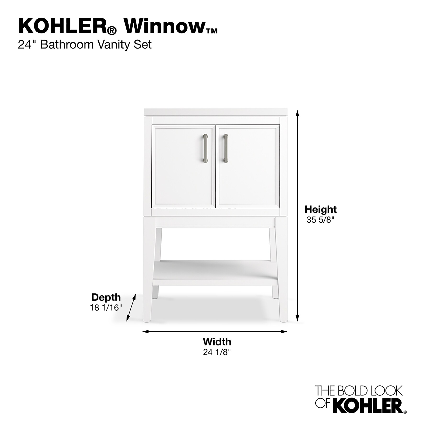 KOHLER Winnow 24 In White Undermount Single Sink Bathroom Vanity With   45434805 