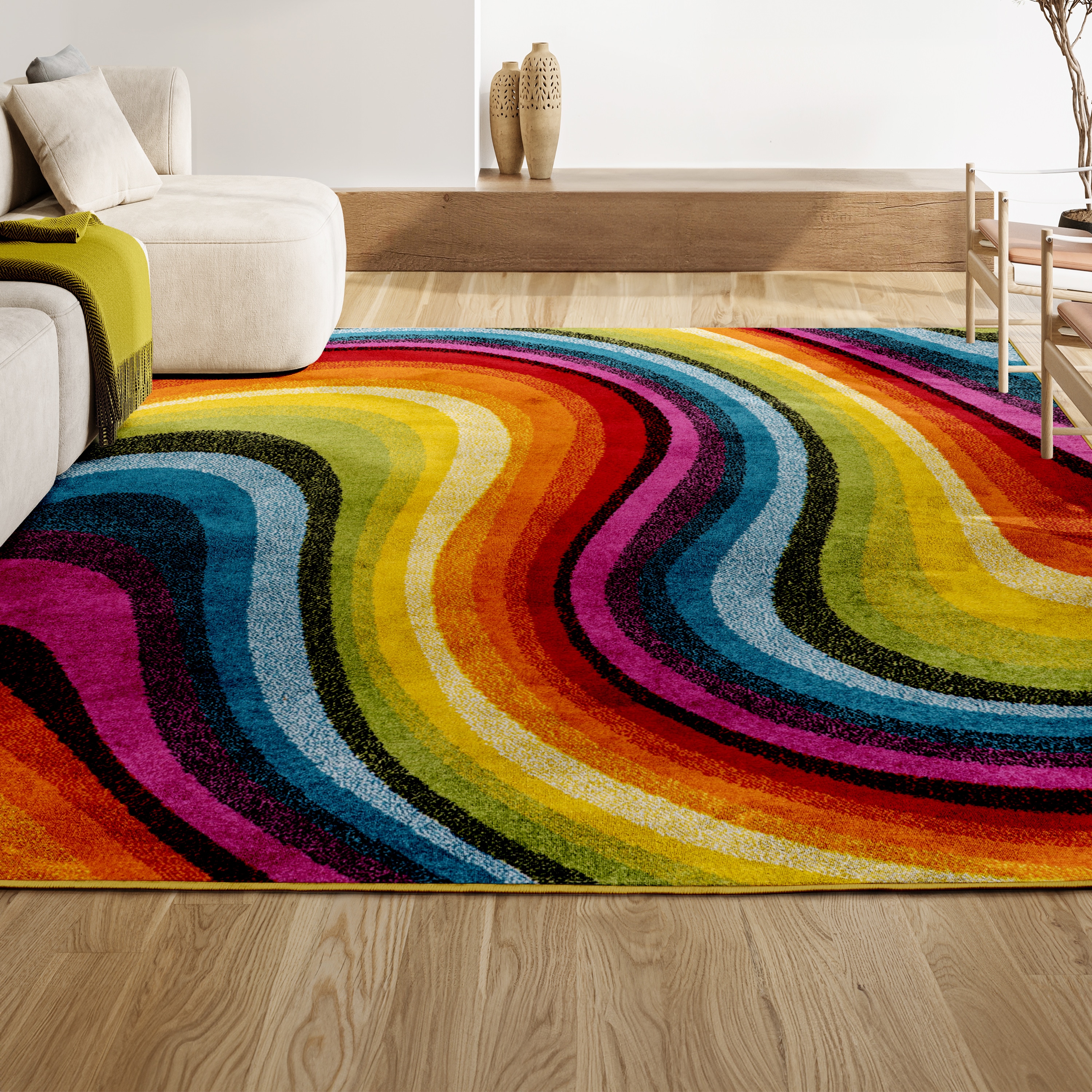 Colorful Abstract Swirl Multicolor 5 x 8 Area Rug