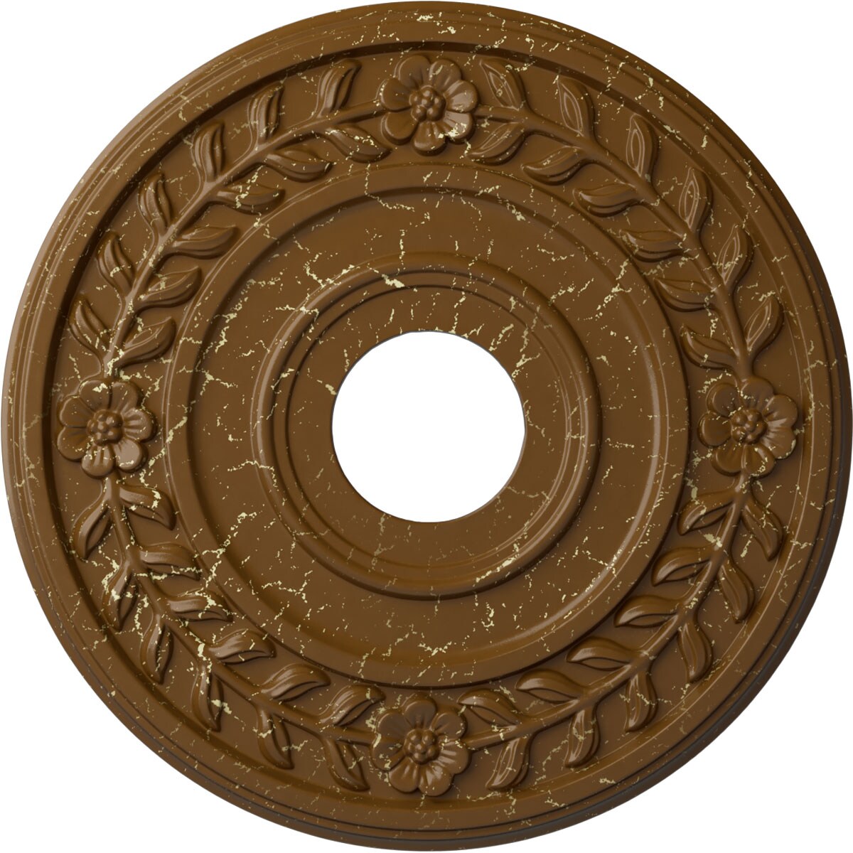 Ekena Millwork CM16WRSTC Wreath 16.25-in W x 16.25-in L Painted Smokey Topaz Crackle Polyurethane Whole Ceiling Medallion