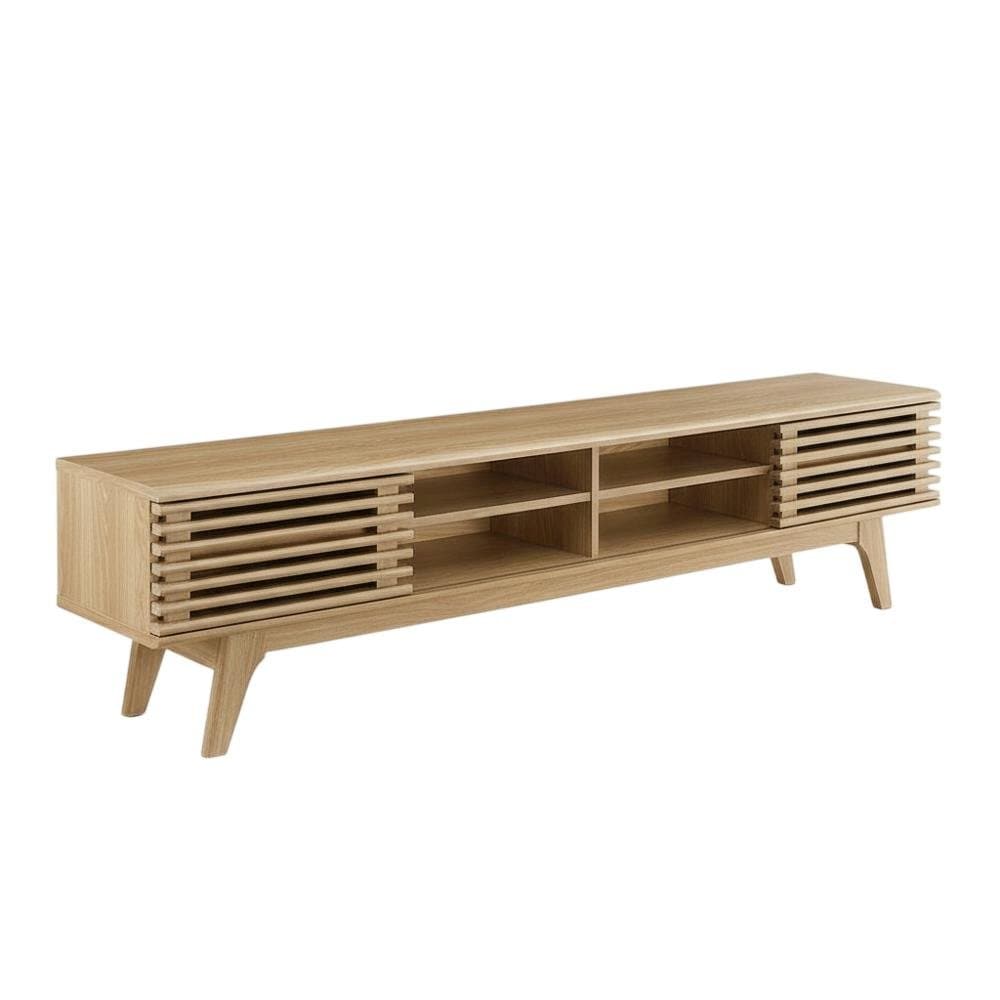 FurniFact Brown wood entertainment center with spacious TV stand and ...
