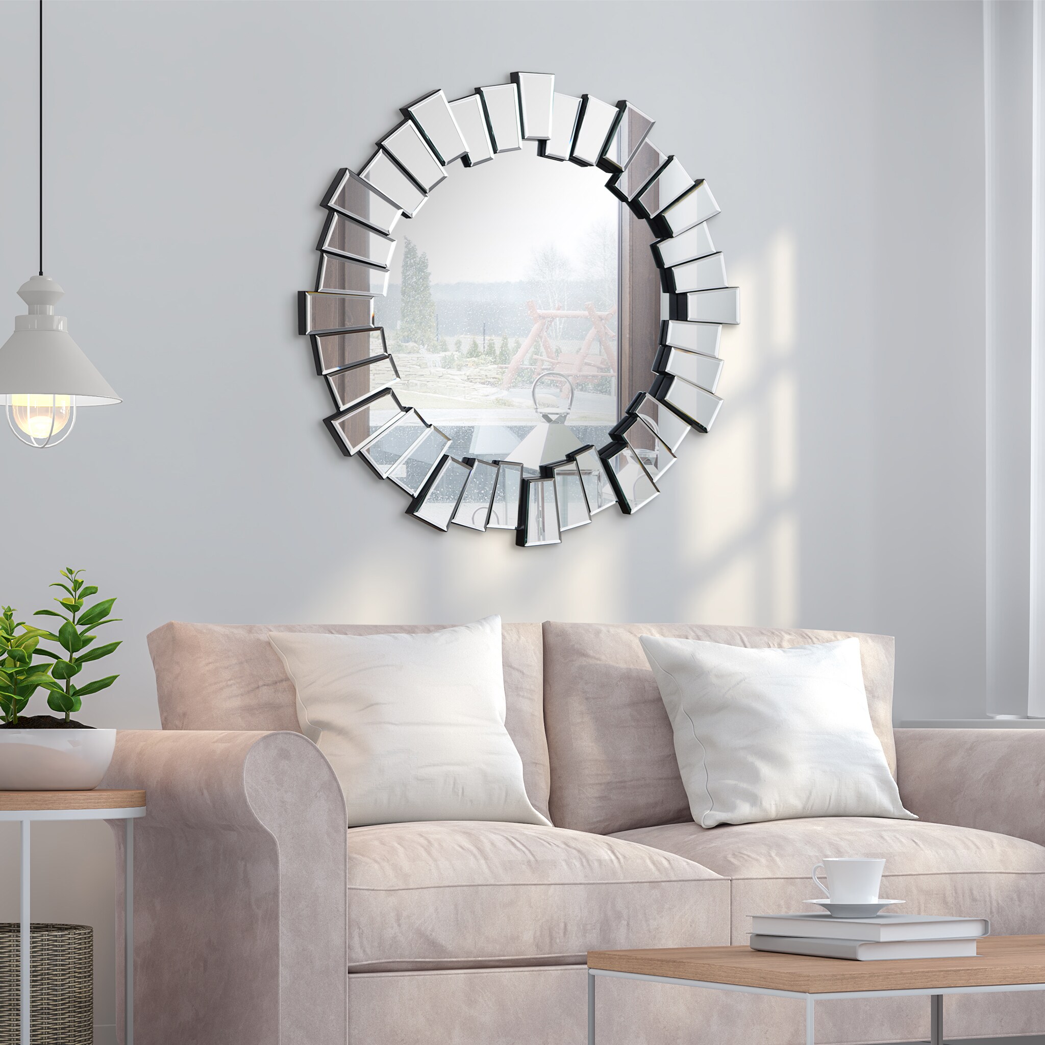 Empire Art 34" Silver Round Beveled Vanity Mirror