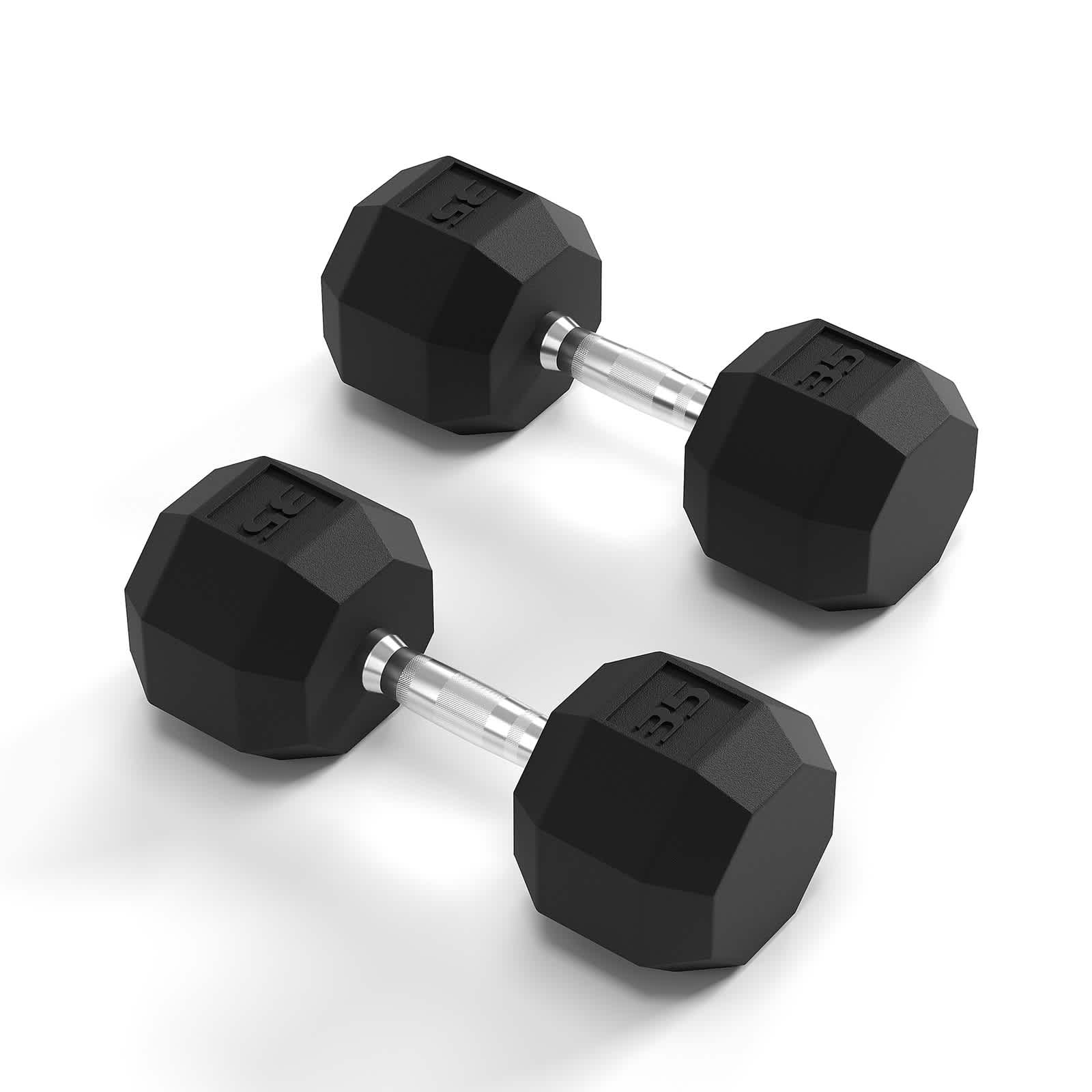 Qeetex SUN-PSS-338PSFWA 35LB Hex Dumbbell Set of 2 PVC Coated Free Weights for Strength Training