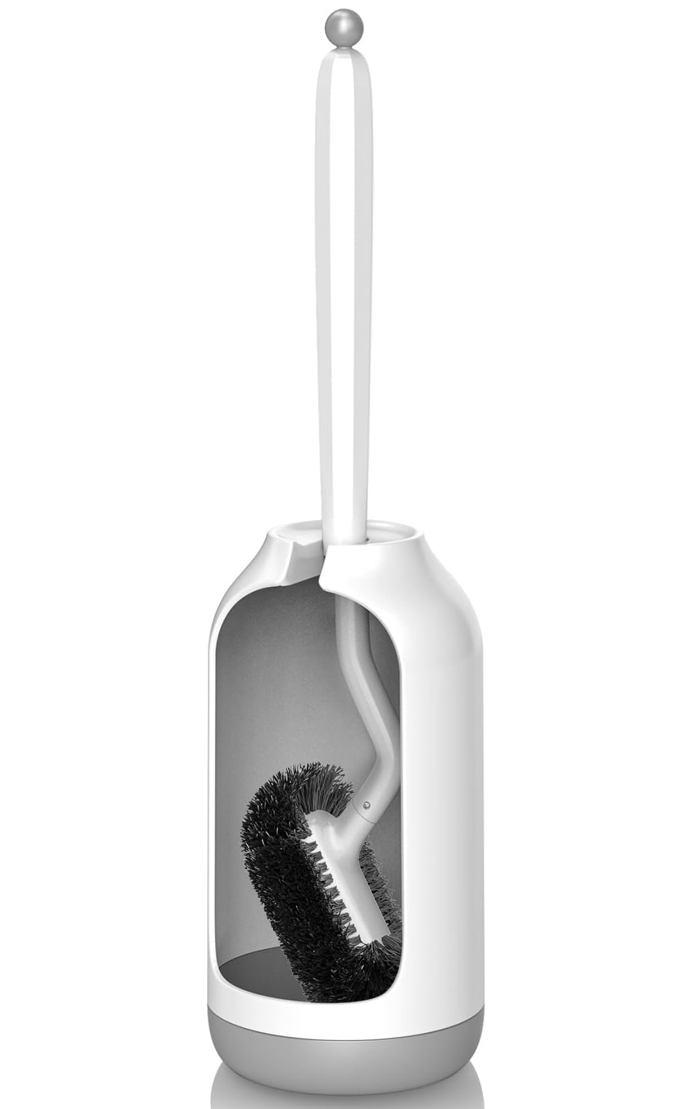 Misopily Toilet Bowl Brush Holder Set White Deep Cleaning Bathroom Scrubber with Curved Bristles Long Handle and Open Caddy for Under Rim and #L05MS08094