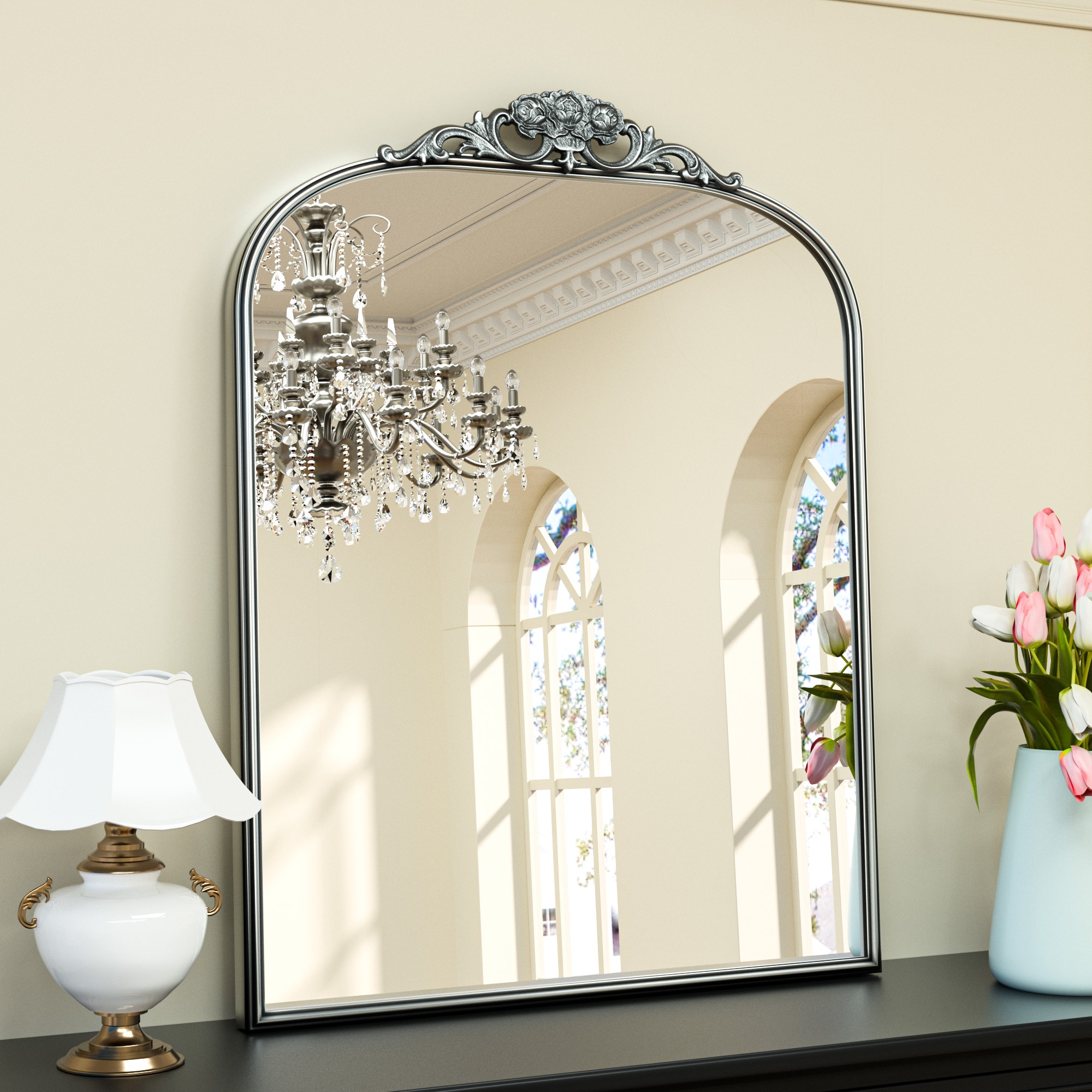 Keonjinn LW-JZ-CXFD-7591-SI Decorative Mirror 30-in W x 36-in H Rectangle Distressed Silver Framed Wall Mirror