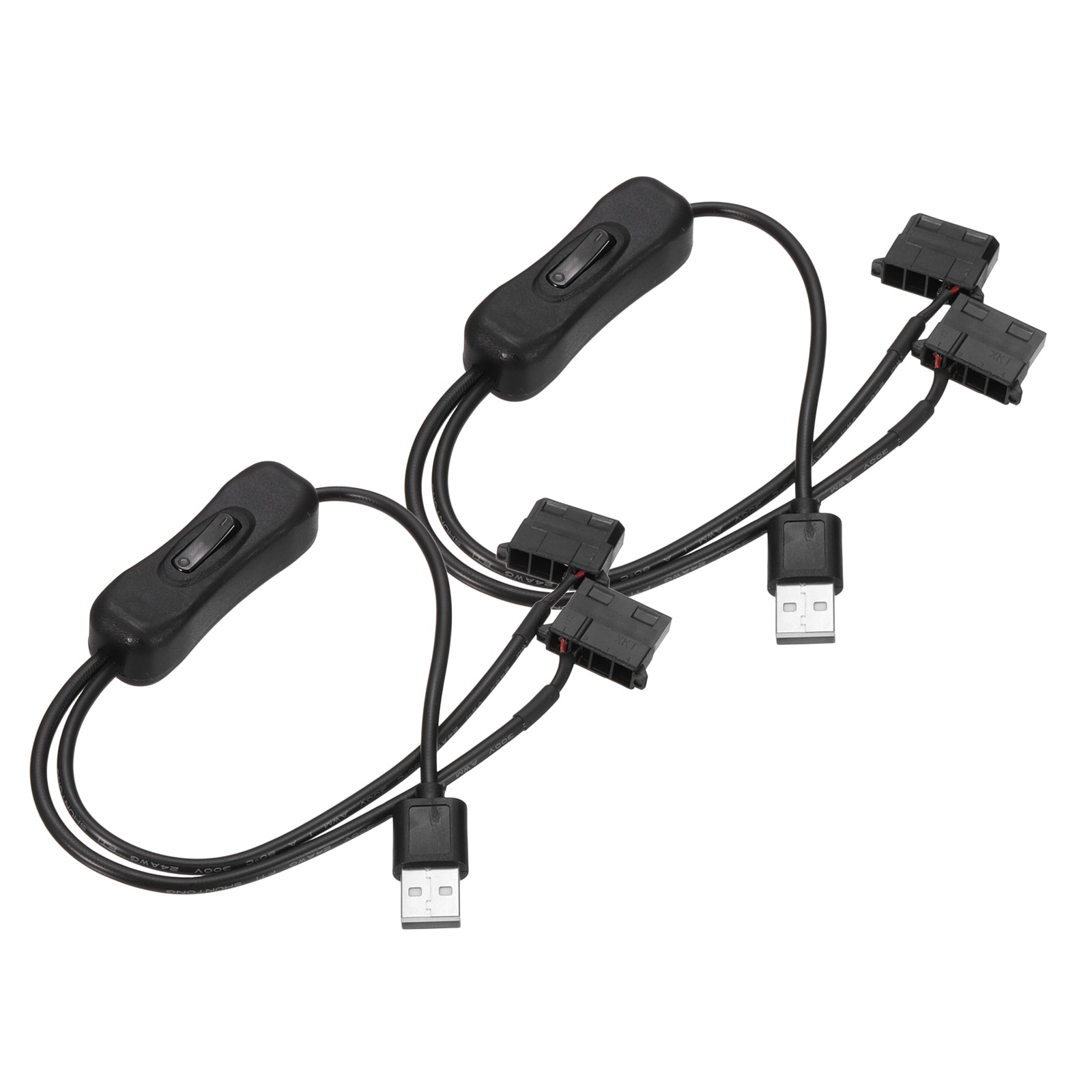 Unique Bargains 2pcs USB to 4 Pin Fan Adapter 5V PWM to USB Adapter Cable with ON/Off Switch and 2-Way Splitter 11.8in for Computer PWM PC Fan Controller