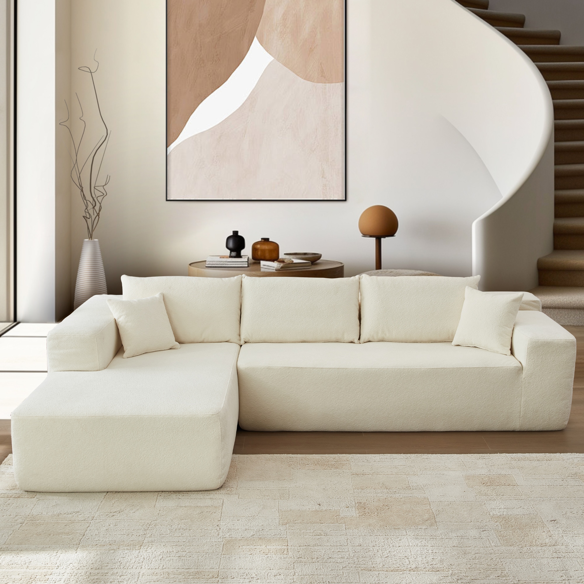 weaxty HMB2V100L Silvia 103.55-in Modern White Cloud Velvet Sectional