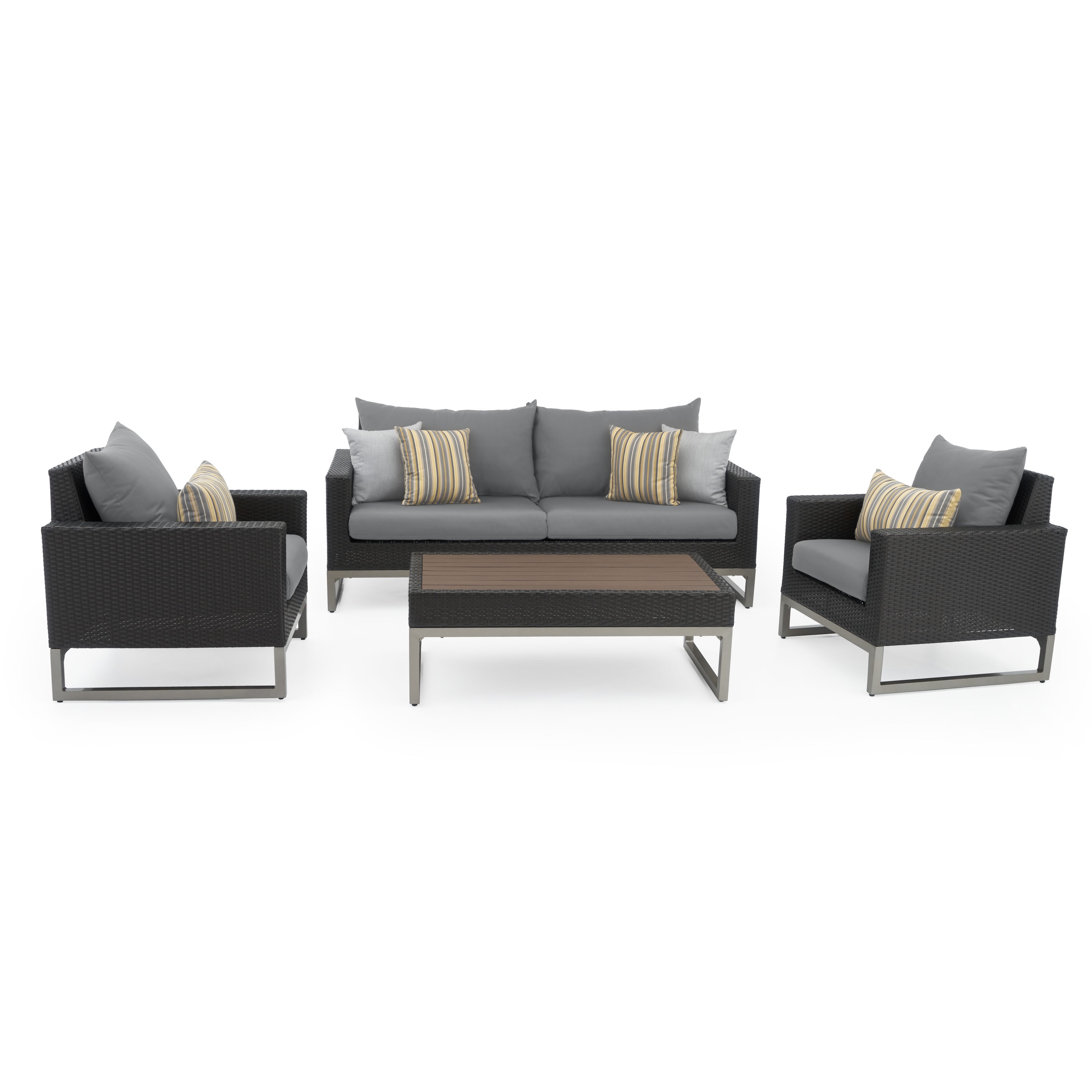 RST Brands OP-PESS4-MILO-E-CHRK Milo 4 -Piece Wicker Patio Sofa Conversation Set with Gray Sunbrella Cushions