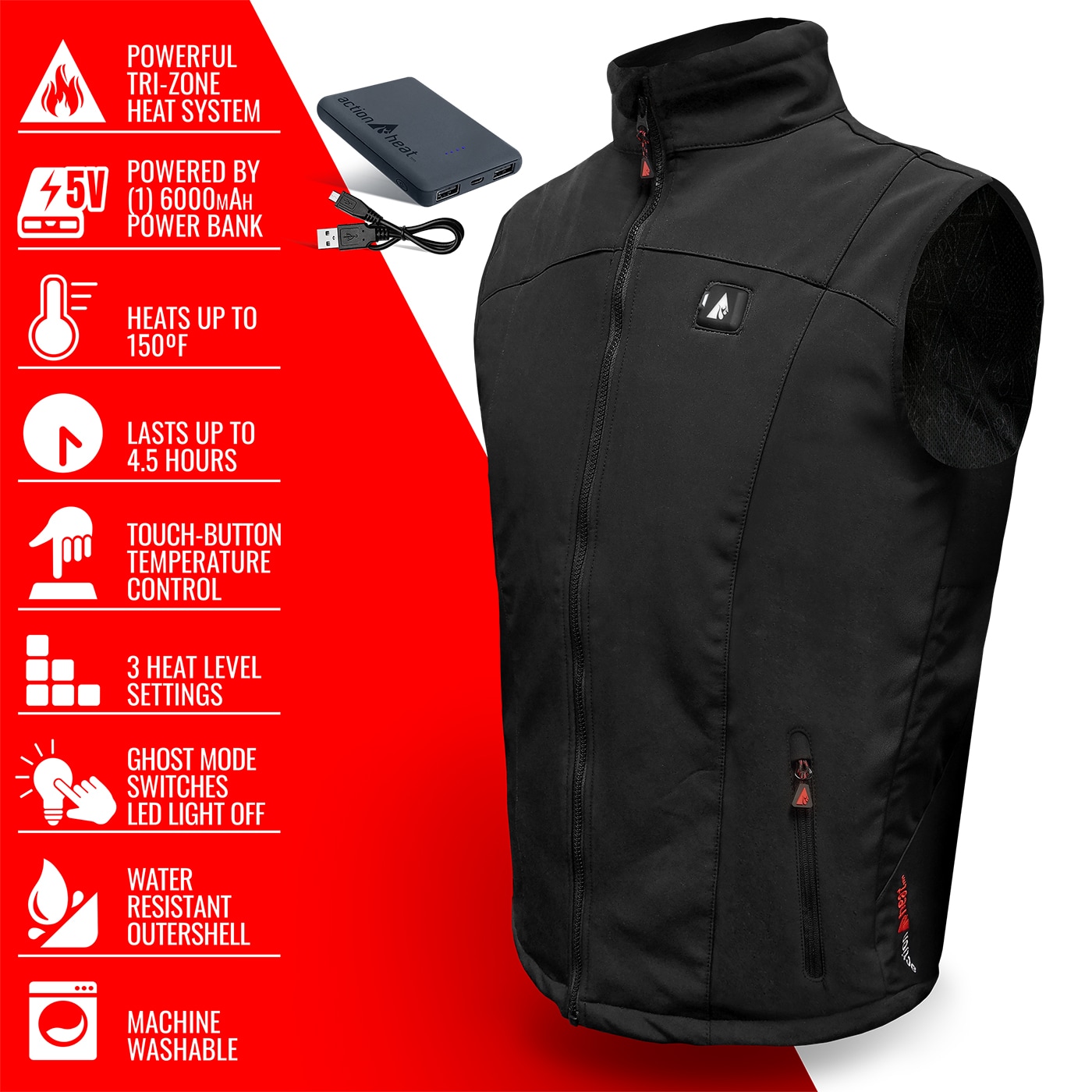 JXTOO Men's Lightweight Heated Massage Vest Size XL with Battery Pack Black