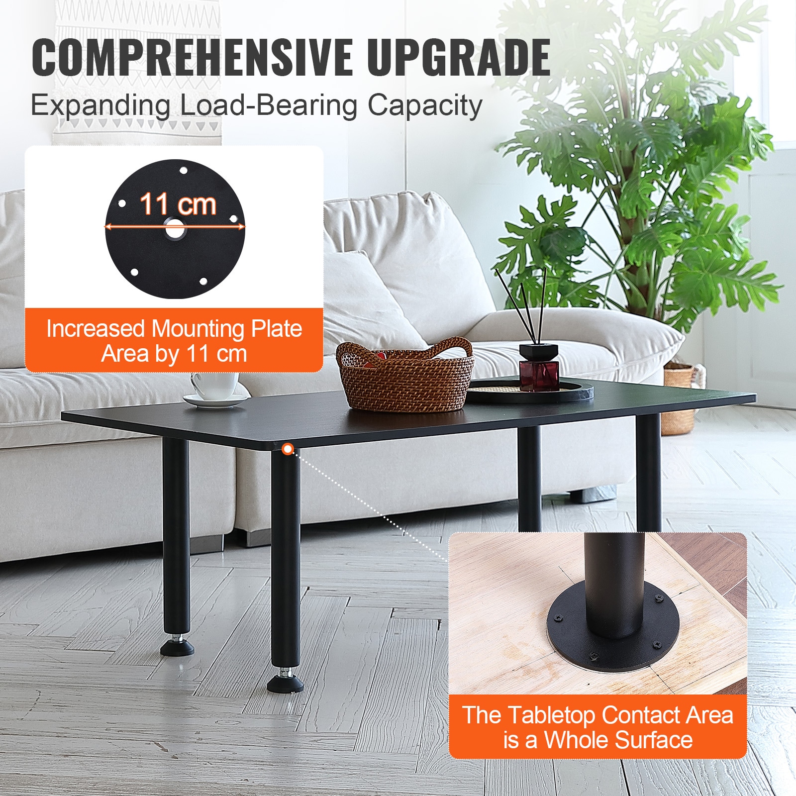 Black 16'' Adjustable Solid Steel Desk Legs Set of 4