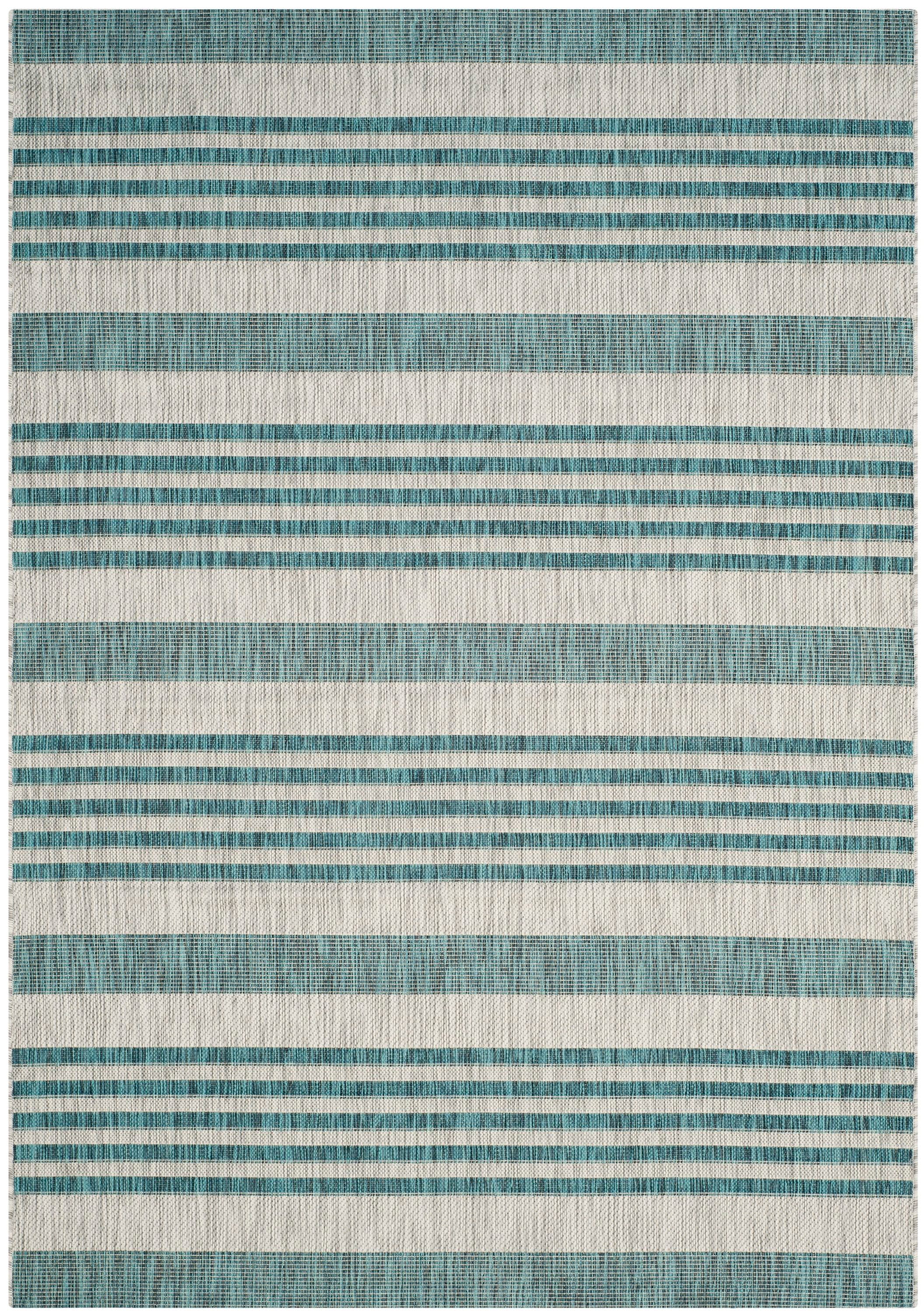 Safavieh CY8062-37212-6 Courtyard Malibu 7 x 10 (ft) Loomed Polypropylene Gray/Blue Rectangular Indoor/Outdoor Stripe Area rug