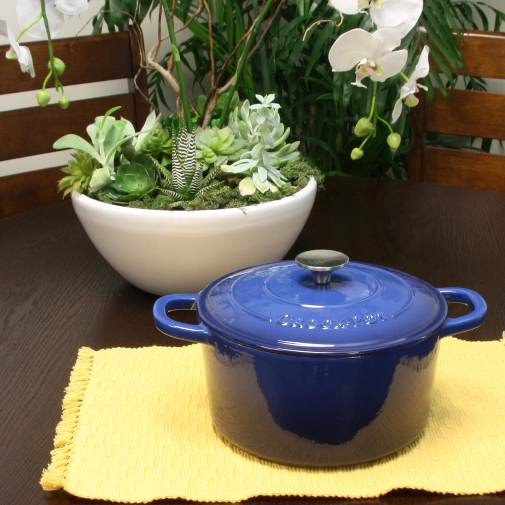 Crock Pot Artisan 5 Quarts Enameled Cast Iron Round Dutch Oven, Blue 