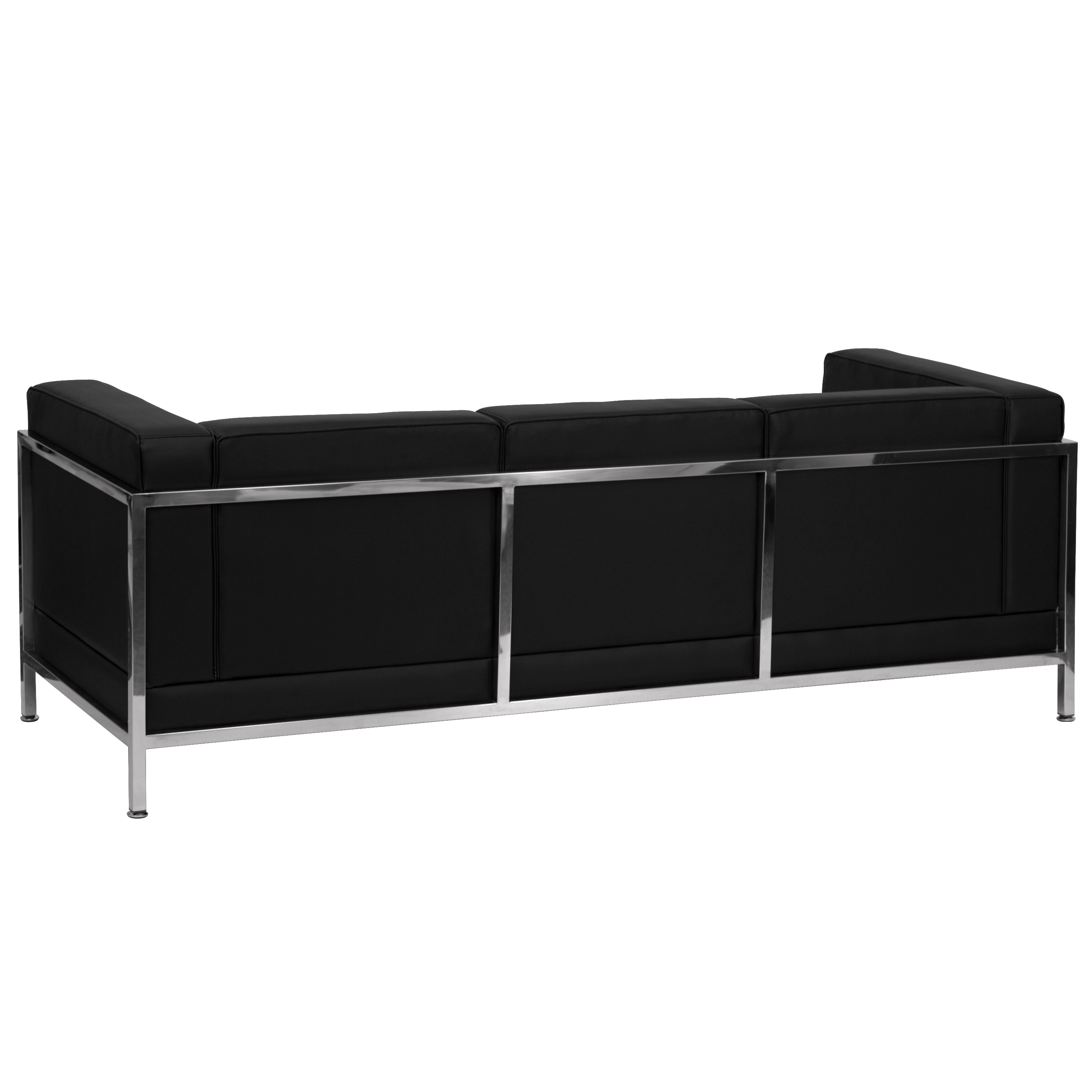 Modern Black Leather Tufted Reception Sofa with Metal Frame