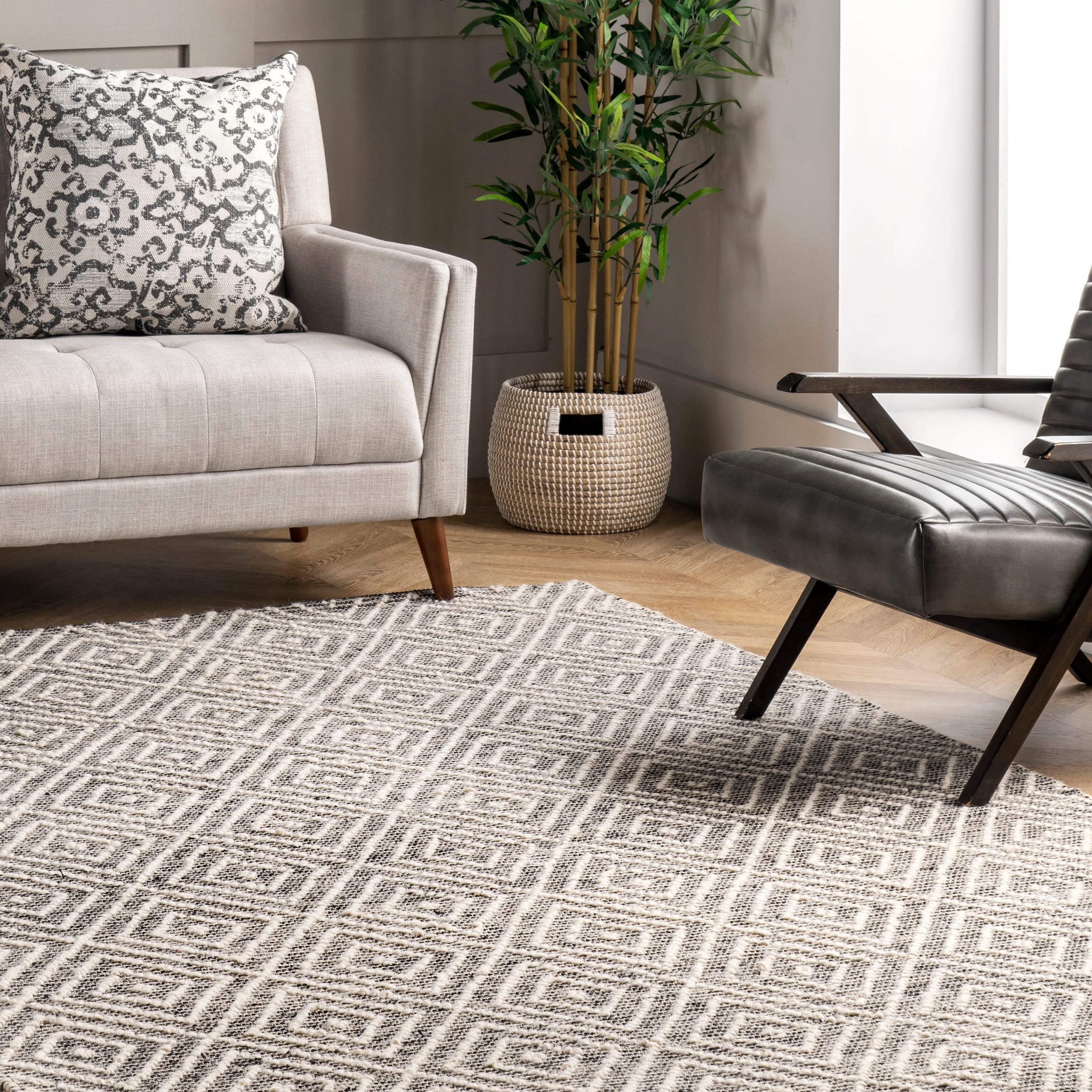 Gray Handmade Geometric Wool Area Rug 3' x 5'