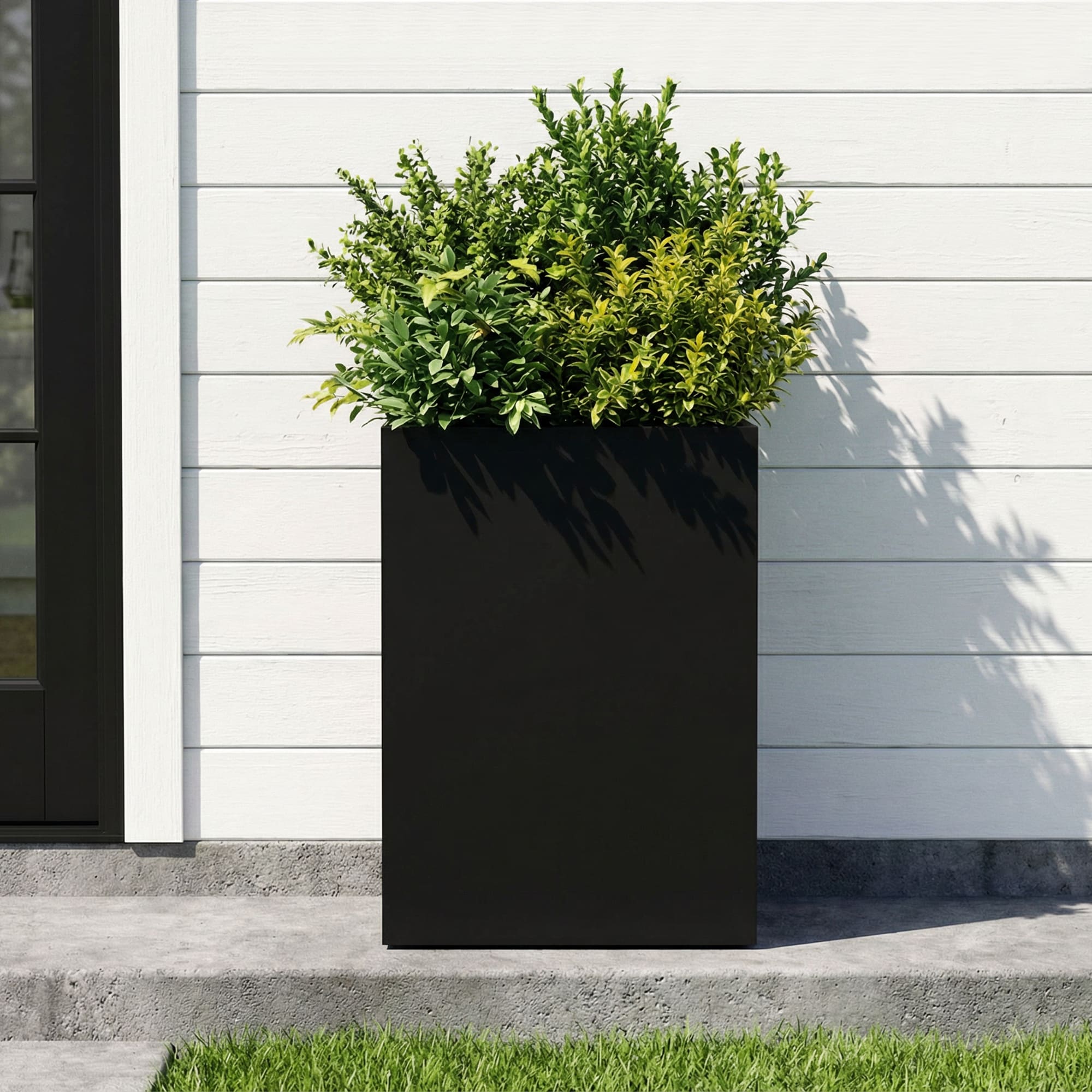 PexFix - Modern Outdoor Black Planter Tall Metal Rectangular Flower Pot Contemporary Decor for En...