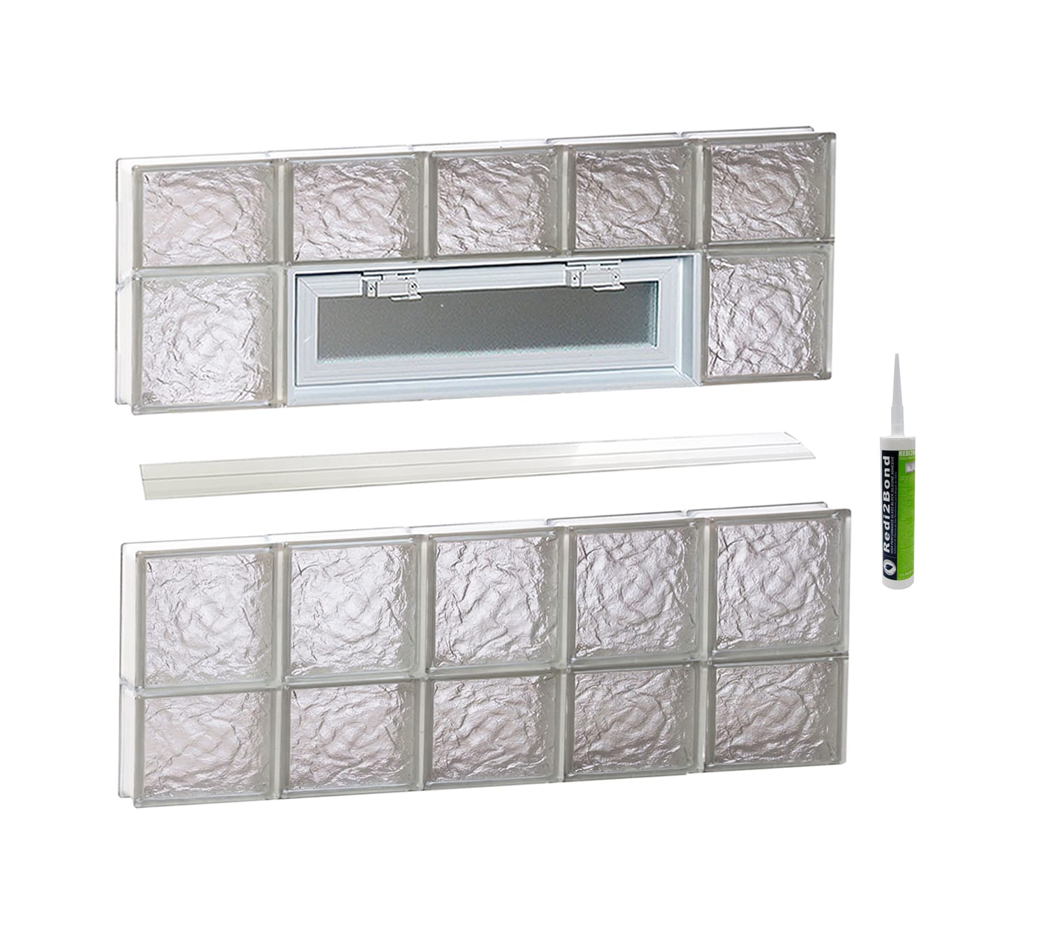 REDI2SET V4028IS Ice Glass 38-3/4-in x 27-in Frameless Replacement Vented Glass Block Window
