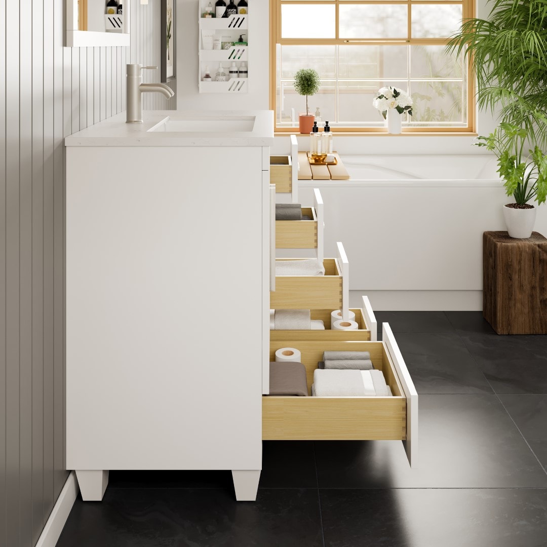Eviva 30" White Wood Bathroom Vanity with Carrara Marble Top