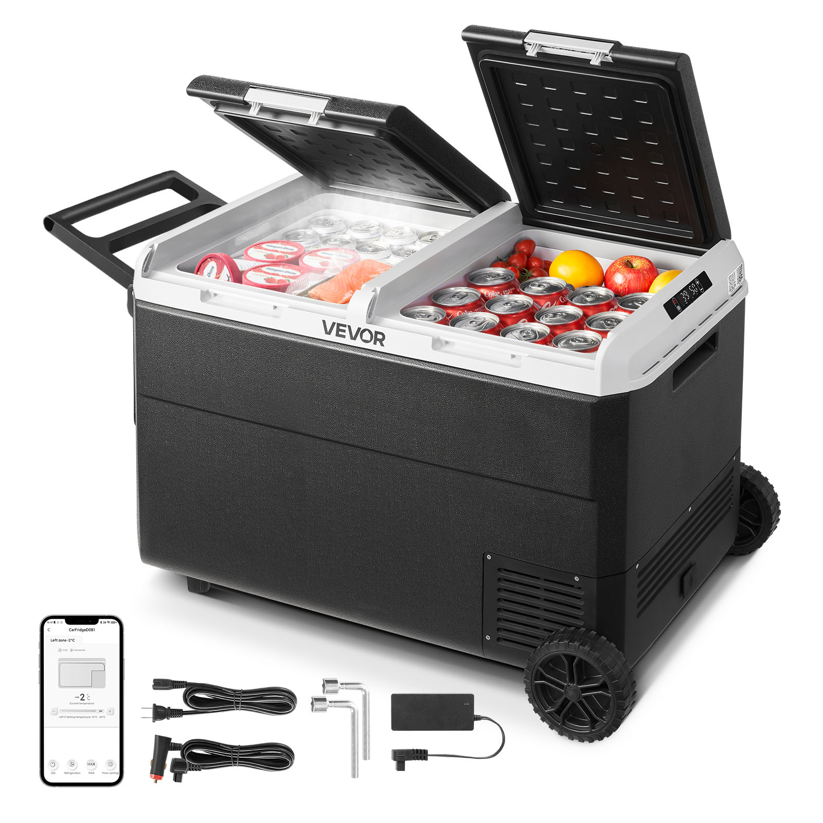 VEVOR GLBXXCZBXS53L3J5ZV1 70 W Dual Zone Car Refrigerator 3.36-cu ft Frost-free Chest Freezer Convertible to Refrigerator ( PP + HDPE )