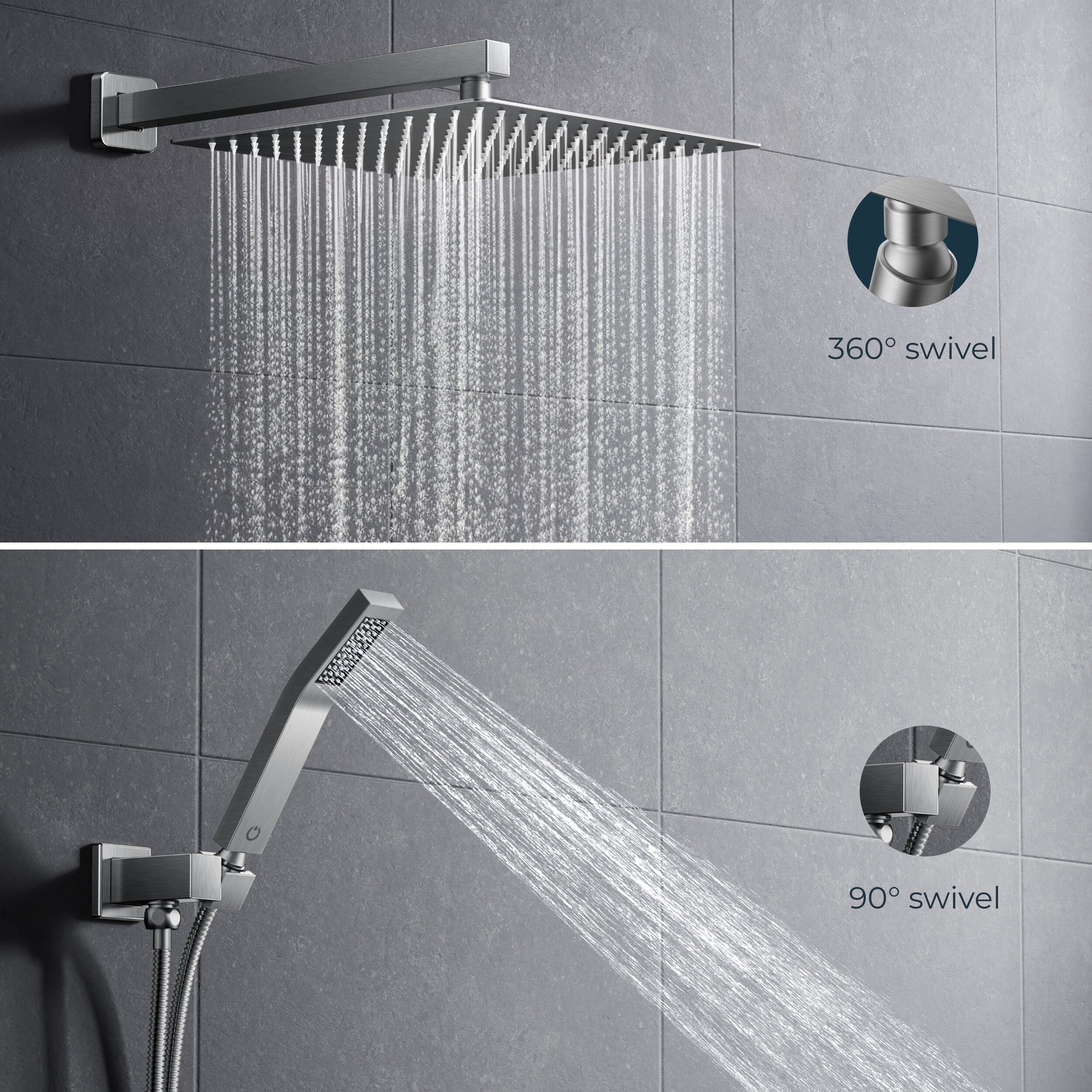 FORIOUS 12-inch Brushed Nickel 12-in Waterfall Dual Head Shower Tower ...