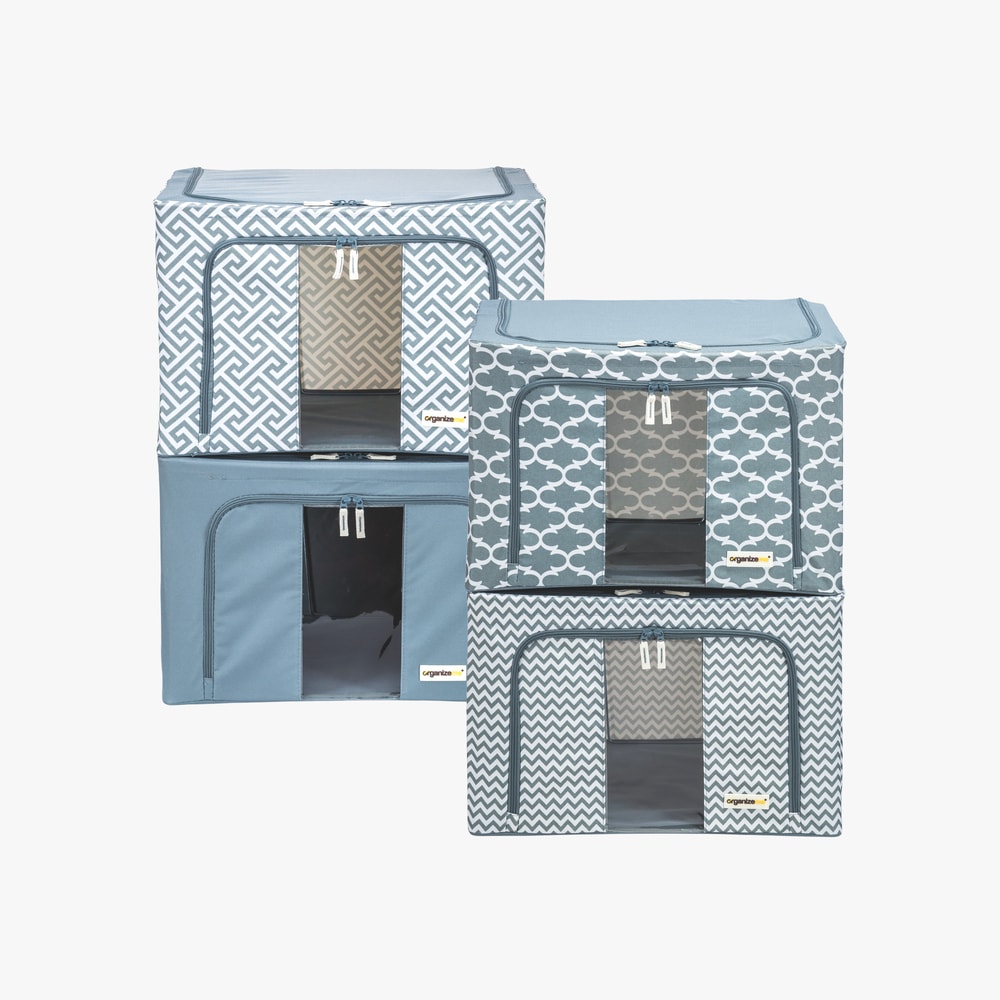 Organizeme OMSK251007 4-Pack Ravengrey Fabric Collapsible Stackable Bin
