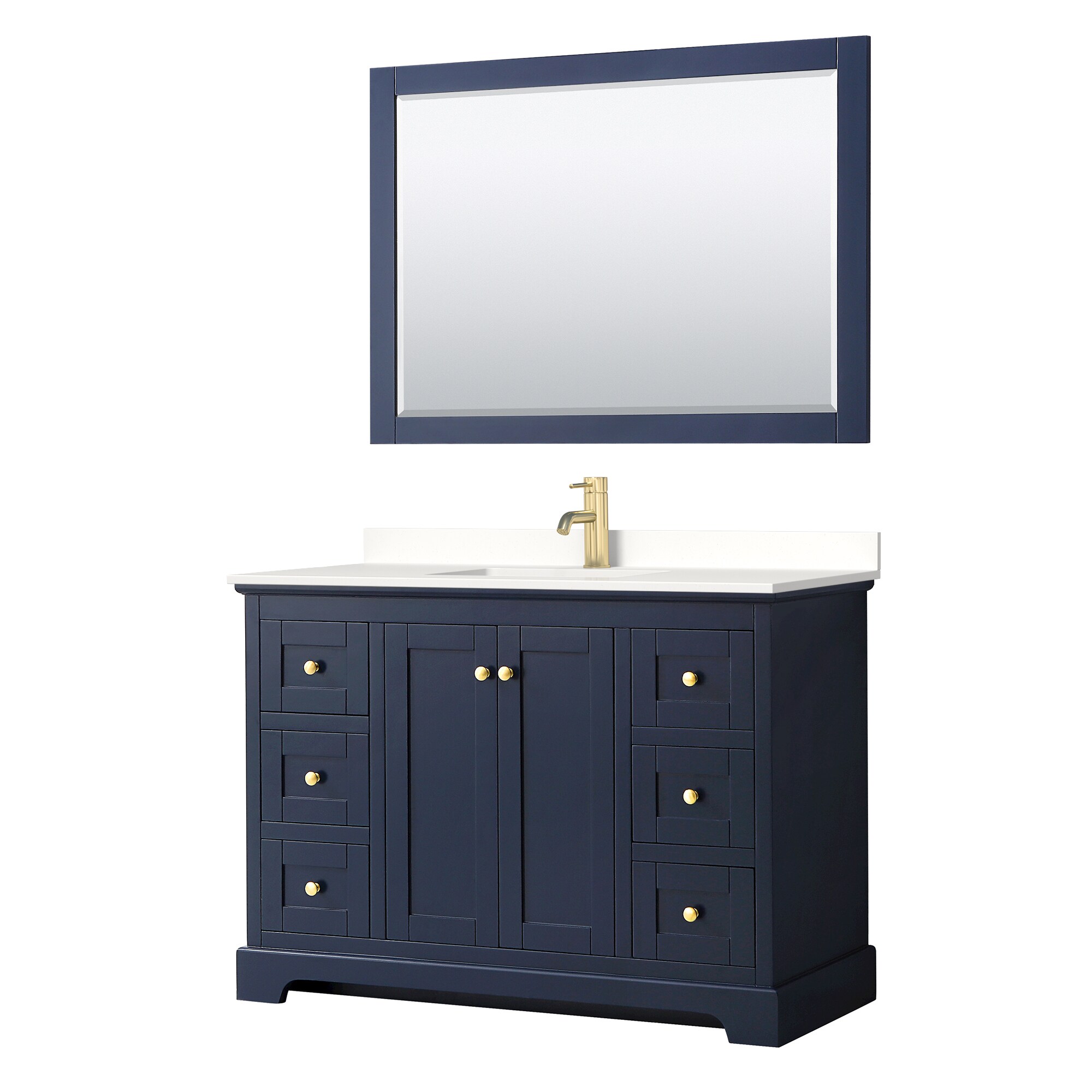 Wyndham Collection WCV232348SBLWQUNSM46 Avery 48-in Dark Blue Undermount Single Sink Bathroom Vanity with White Quartz Top (Mirror Included)