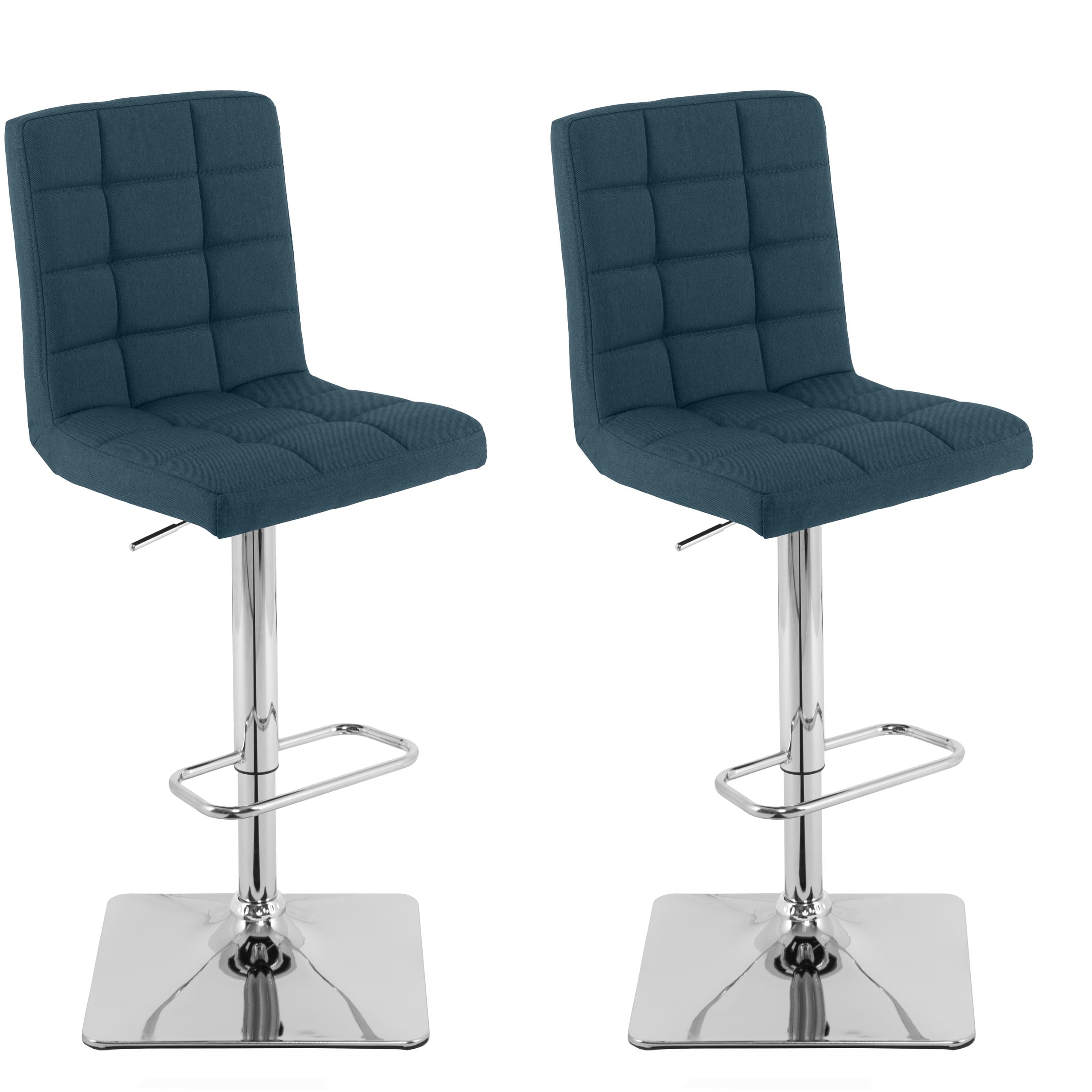 CorLiving DPU-609-B Quinn Dark Blue 24.5-Inches H Adjustable Height Counter height Square seat Upholstered Swivel Metal Bar Stool and Back