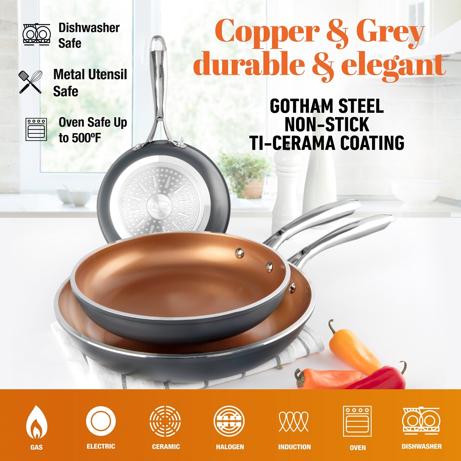  Gotham Steel Hammered Copper 14 Inch Non Stick Frying