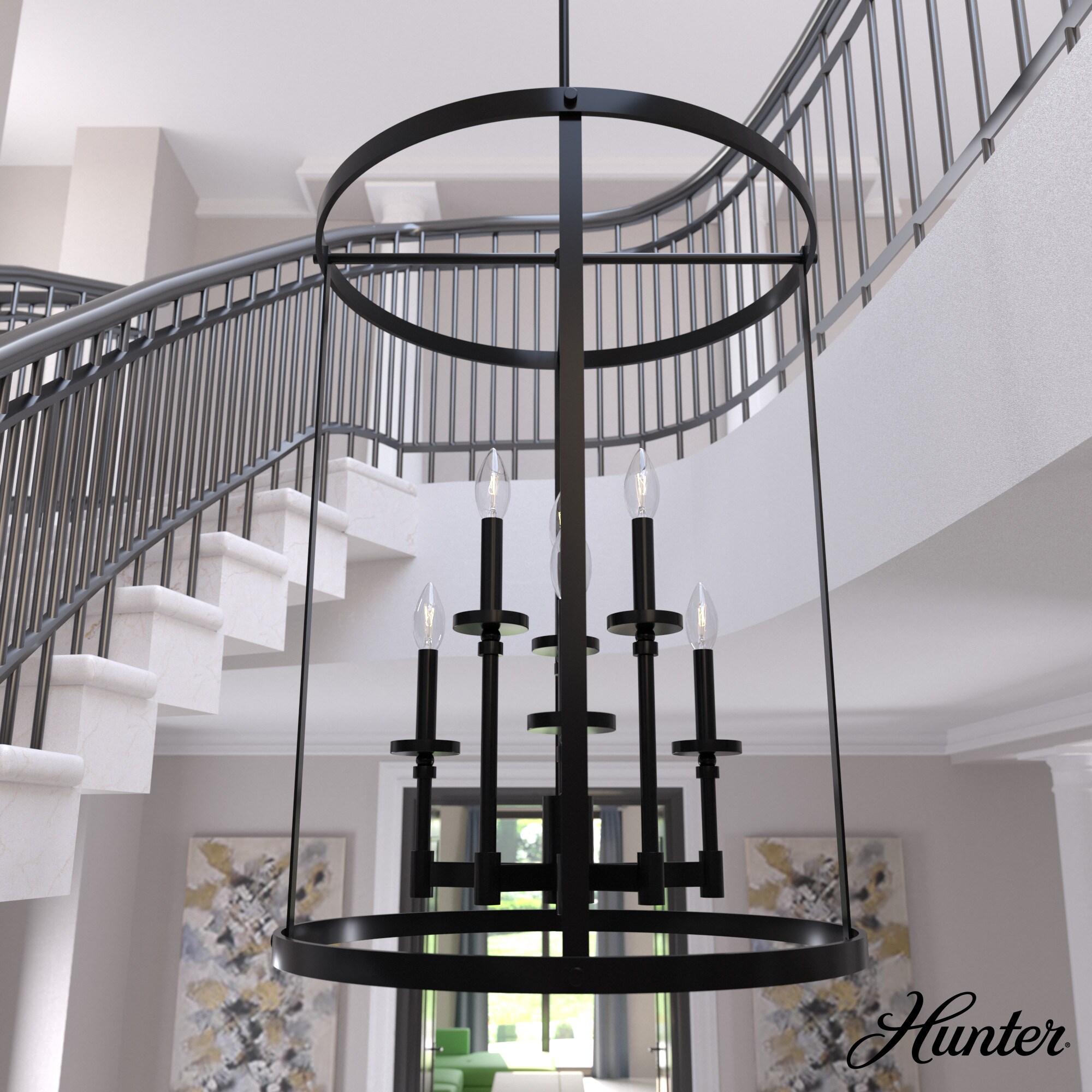 Hunter 19698 Briargrove 6 -Light Matte Black Traditional For Use in Bedrooms, Dining Rooms, Foyers, Kitchens, Living Rooms Chandelier