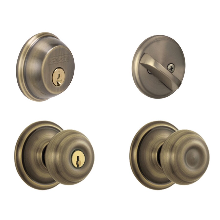 Schlage Georgian Antique Brass Keyed Entry Door Handleset at Lowes.com