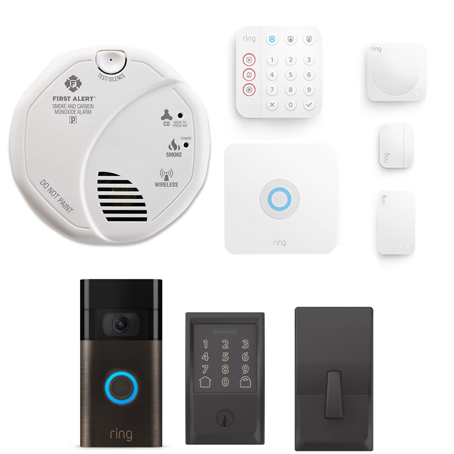 Ring Alarm Wireless Security 5-Piece Kit (2nd Gen) and Venetian Bronze Smart Video Doorbell Camera + Schlage Encode Century Matte Black Smart