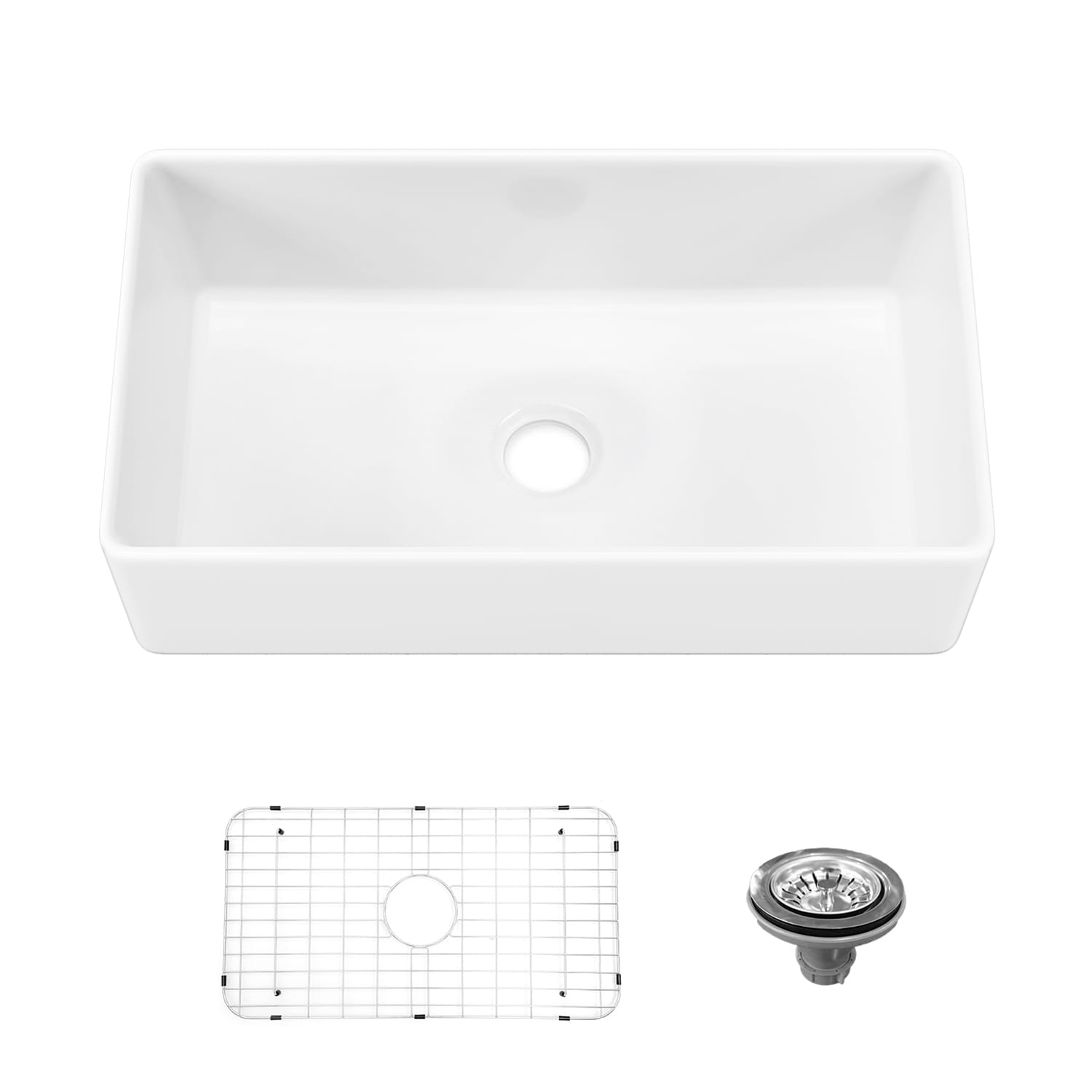 Sinber F3318S-OLR Farmhouse apron front 33-Inches x 18-Inches Fireclay Single bowl Workstation Kitchen Sink with Drainboard