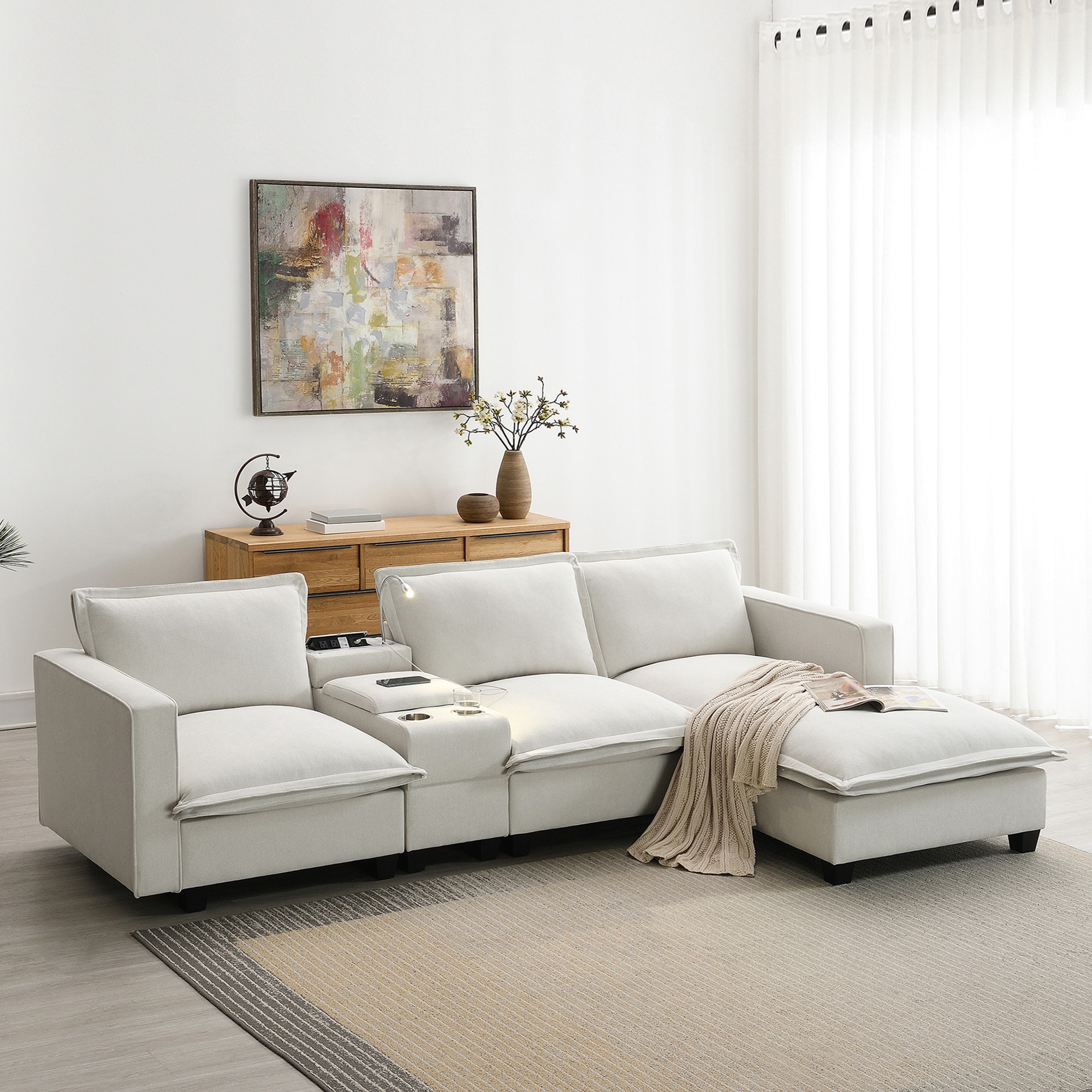 ModernLuxe L-N723S9720A 10957" Modern Sectional Cloud Sofa 109-in Modern Beige Chenille 4 -seater Sofa