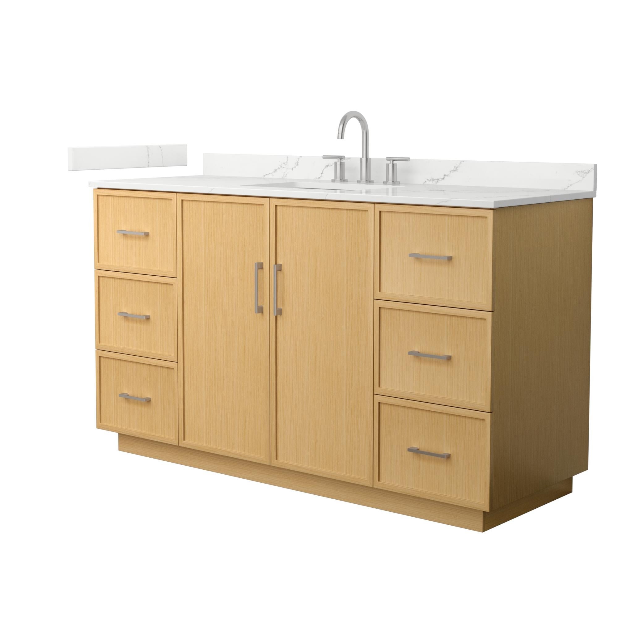 Wyndham Collection WCH747460SIOGTUS3MXX Elan TK 60-in Light Oak with Brushed Nickel Trim Undermount Single Sink Bathroom Vanity with Giotto Quartz Quartz Top