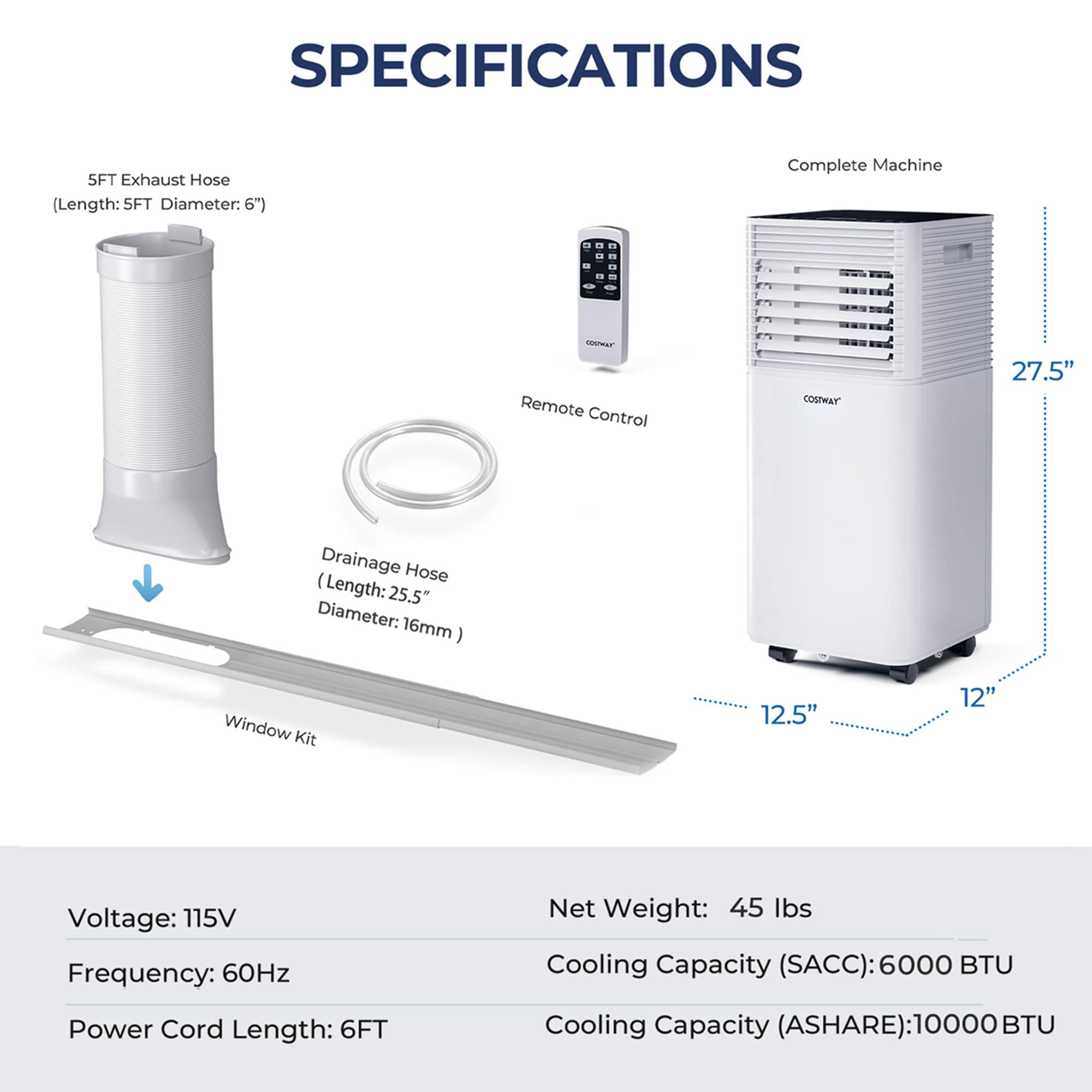 Costway 6000-BTU DOE (115-Volt) White Vented Portable Air Conditioner with Remote Cools 350-sq ft LWS00198 Sansujyuku sansujyuku.com