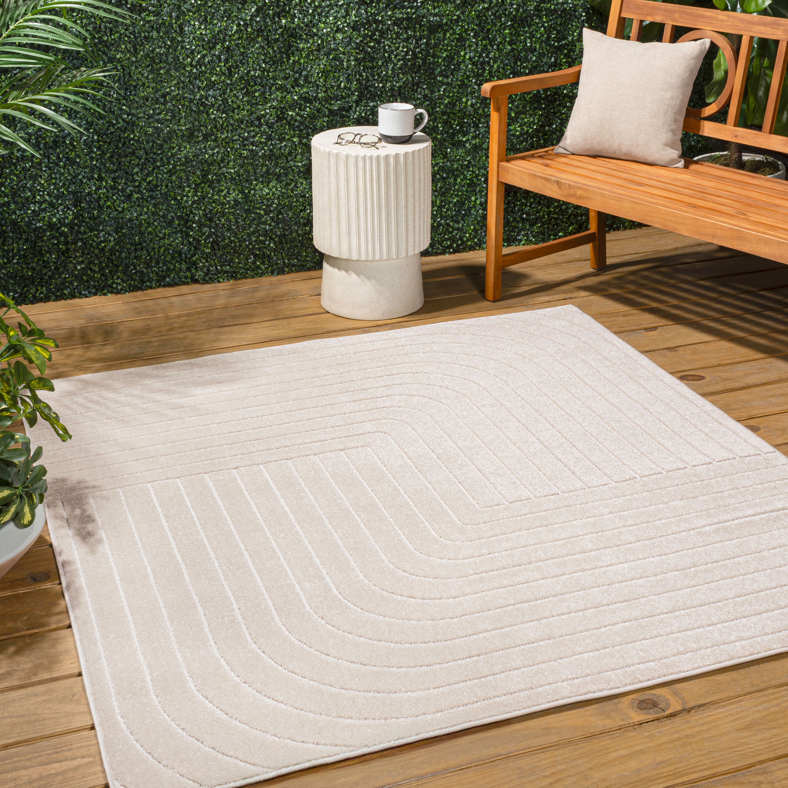 JONATHAN  Y SCN101A-9SQ SCANDINAVIAN Odense High-Low Minimalist Angle Geometric 9 x 9 (ft) Polypropylene Ivory/Cream Square Indoor Geometric Mid-Century Modern Area rug