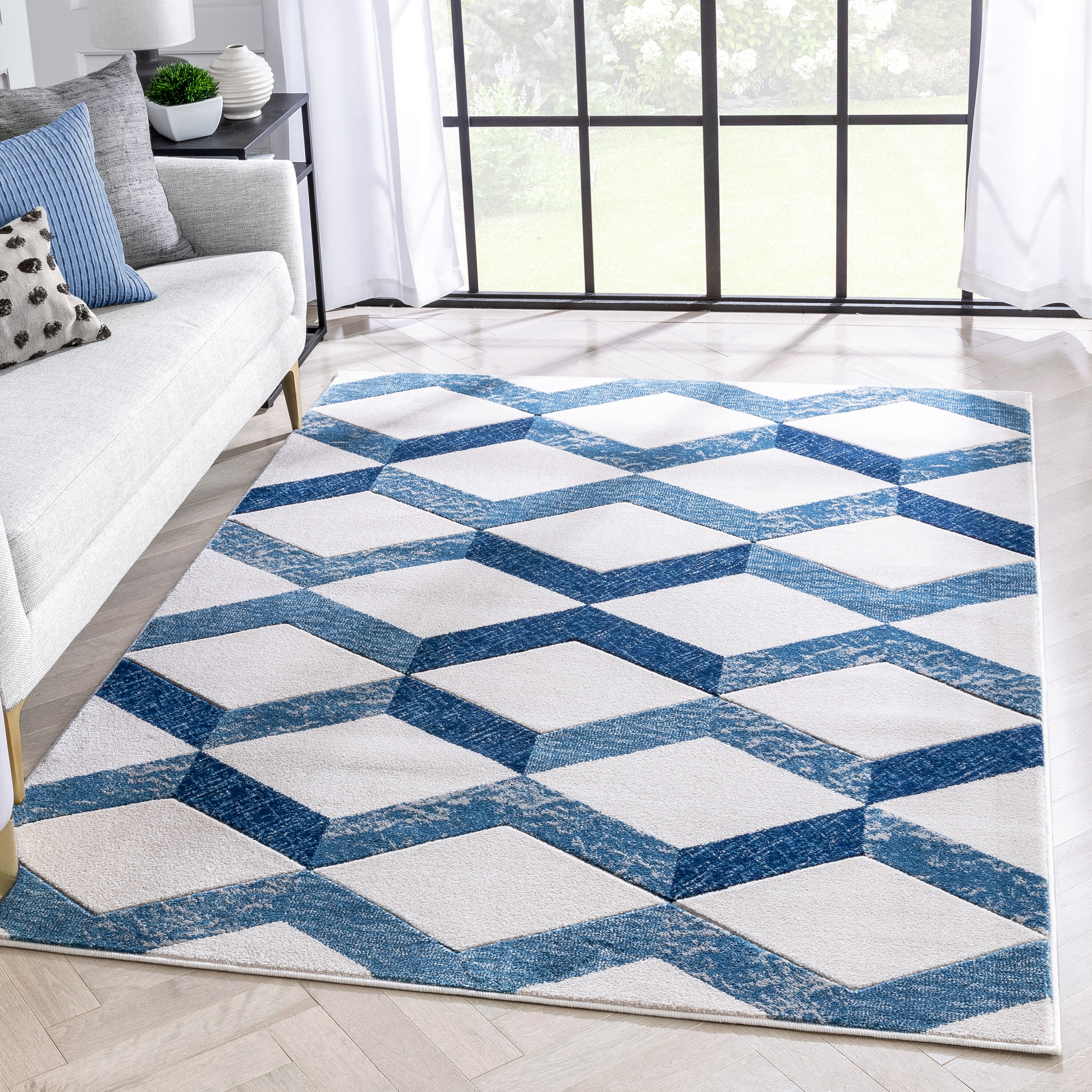 Well Woven GV-14-5 Good Vibes 5 x 7 (ft) Loomed Polypropylene Blue Rectangular Indoor Geometric Mid-Century Modern Area rug
