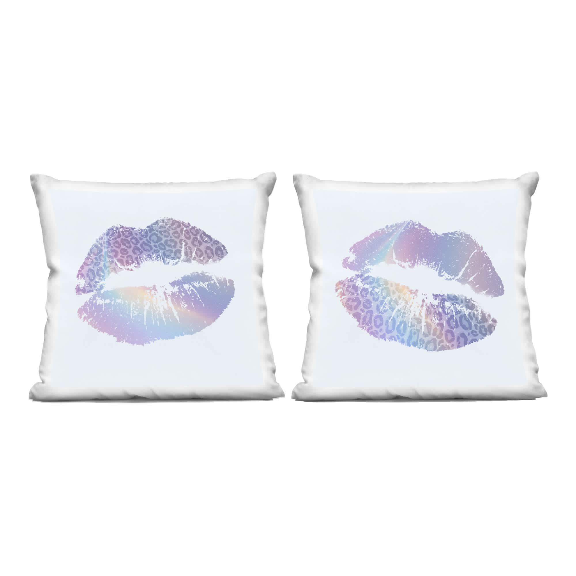 Stupell Industries PL2-878-SQW-2P-18X18 Cheetah Pattern Pastel Lipstick 2pc Decorative Printed Pillow Set Design by Kim Allen