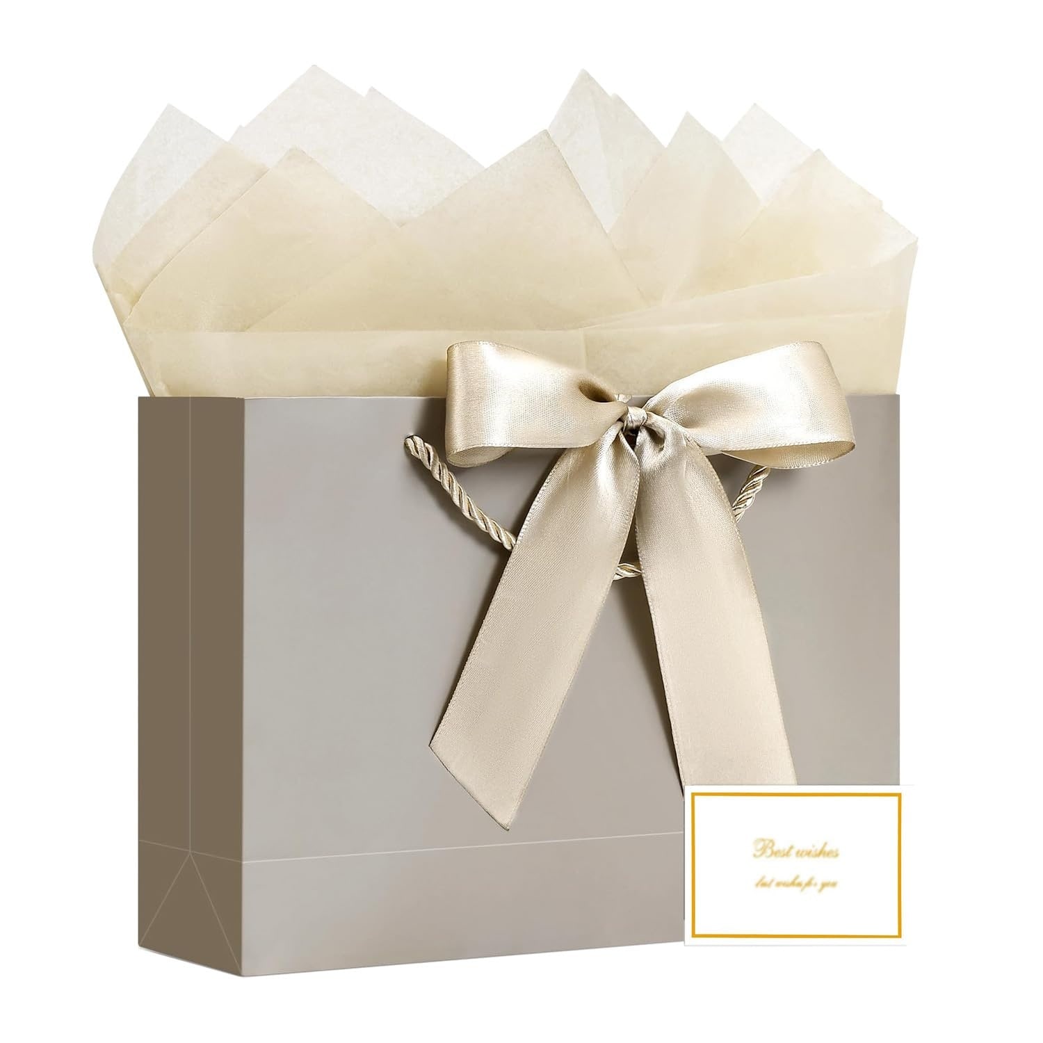 Afoxsos Large Gift Bag with Ribbon Handles 1 pcs with Greeting Card and 2 Tissue Paper Marble Foil Design for Birthday Wedding Mothers Day Party #L05AF08070