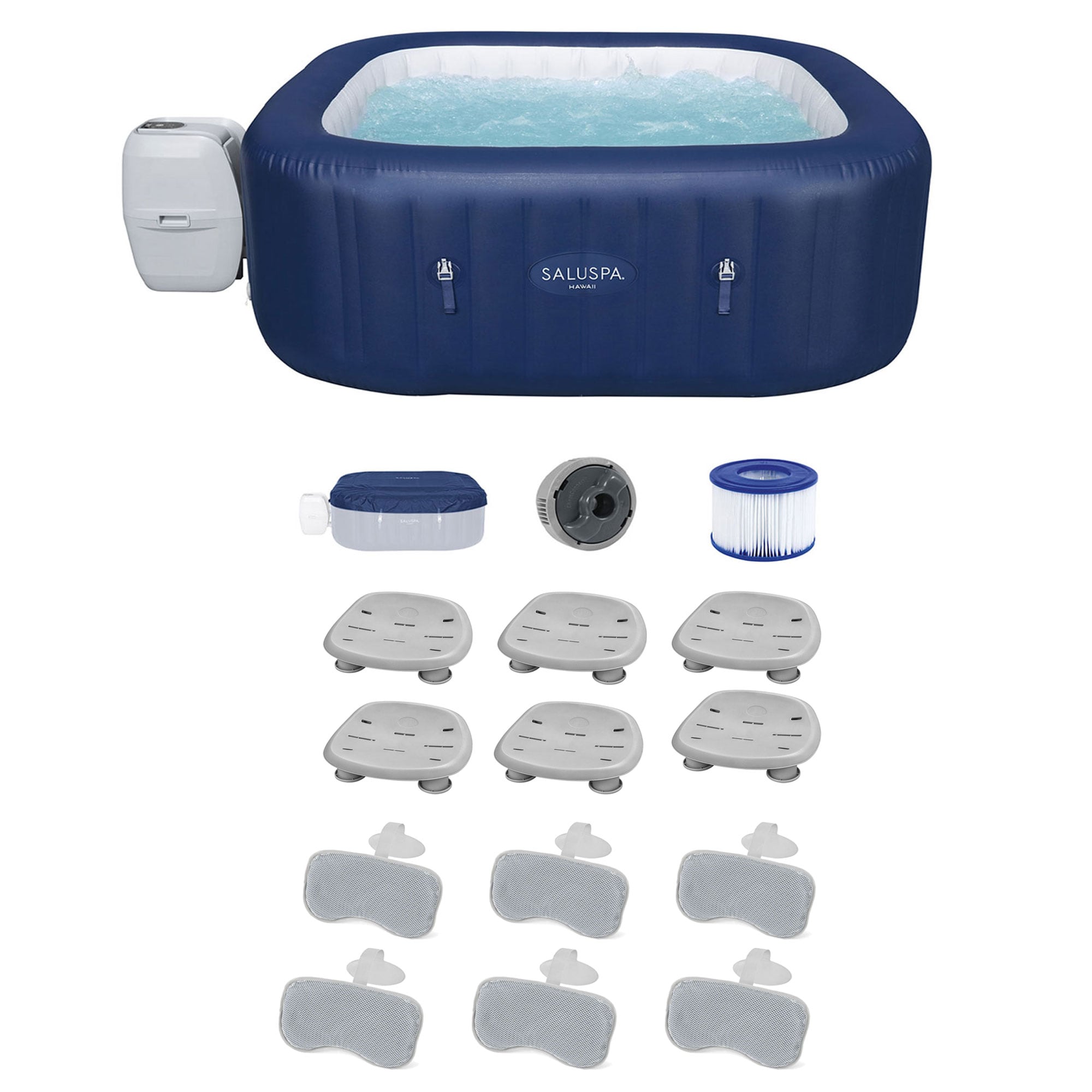 Bestway 396376 SaluSpa 140 Jet 6 -Person Inflatable Square Hot Tub (Cover Included)