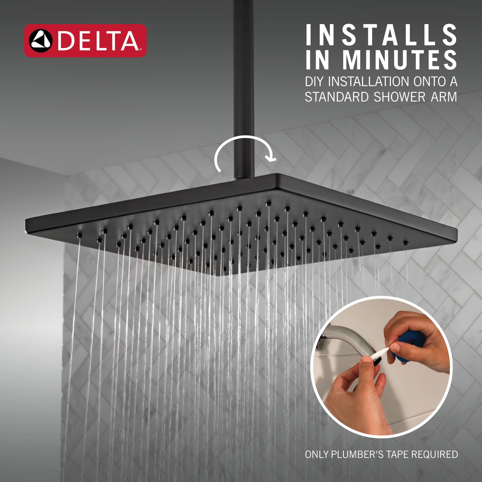 Matte Black Square Ceiling Mounted Rain Shower Head