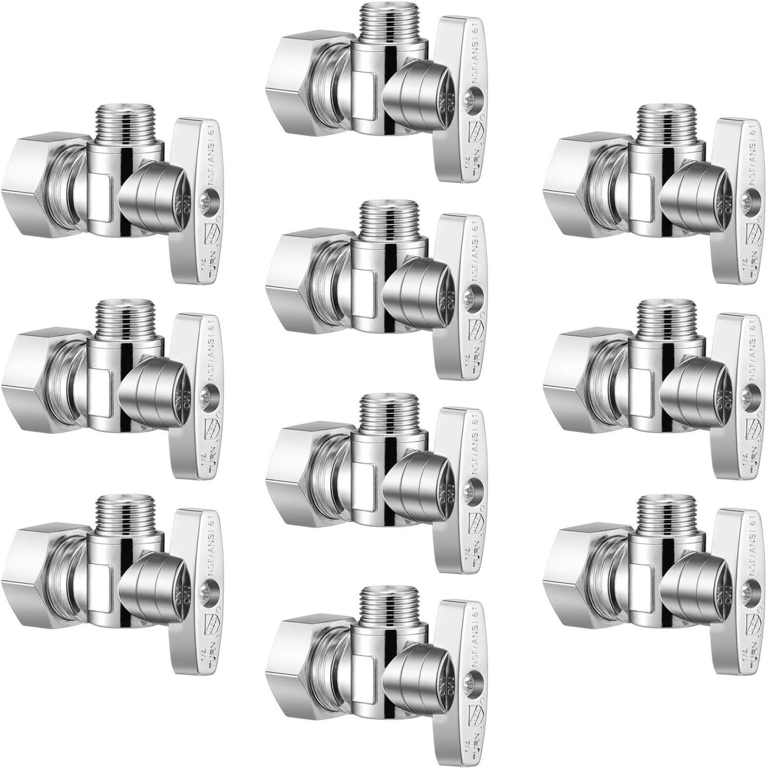 OGETFUUR 10-Pack 1/2-in Nominal Compression x 3/8-in 1/4 OD Compression Brass Quarter Turn Stop Angle Valve with Handle for Bathroom Toilet Plumbing