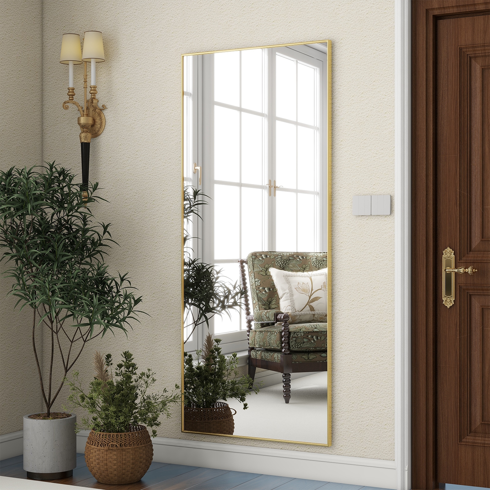 BEAUTYPEAK FM3070G 30-Inches W x 70.0-Inches H Rectangle Gold Framed Full Length Floor Mirror