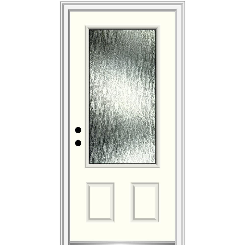 MMI DOOR ZZ367090R Rainglass 36-in x 80-in Fiberglass 3/4 Lite Right-Hand Inswing Alabaster Painted Prehung Front Door with Brickmould Solid Core