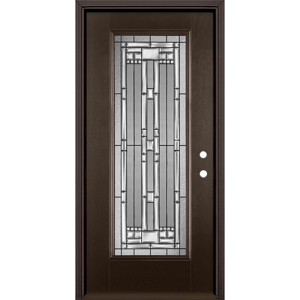 Masonite 3421167 Naples 36-in x 80-in x 4-9/16-in Fiberglass Full lite Left-hand inswing Walnut Stained Prehung Front Door with Brickmould Insulating core